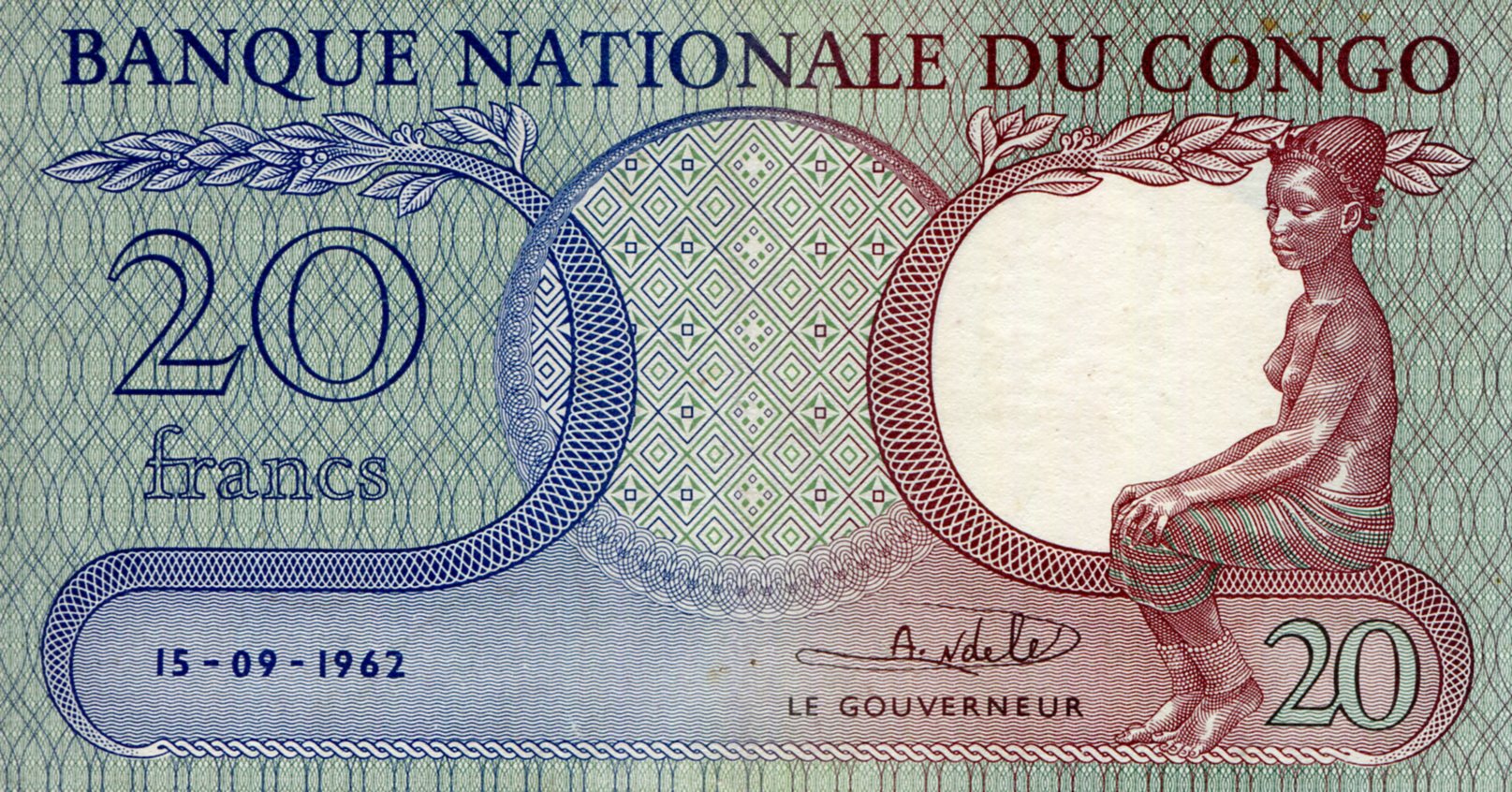 Congo Democratic Republic 20 Francs XF/VF+ (see large scan) pick #: 4j