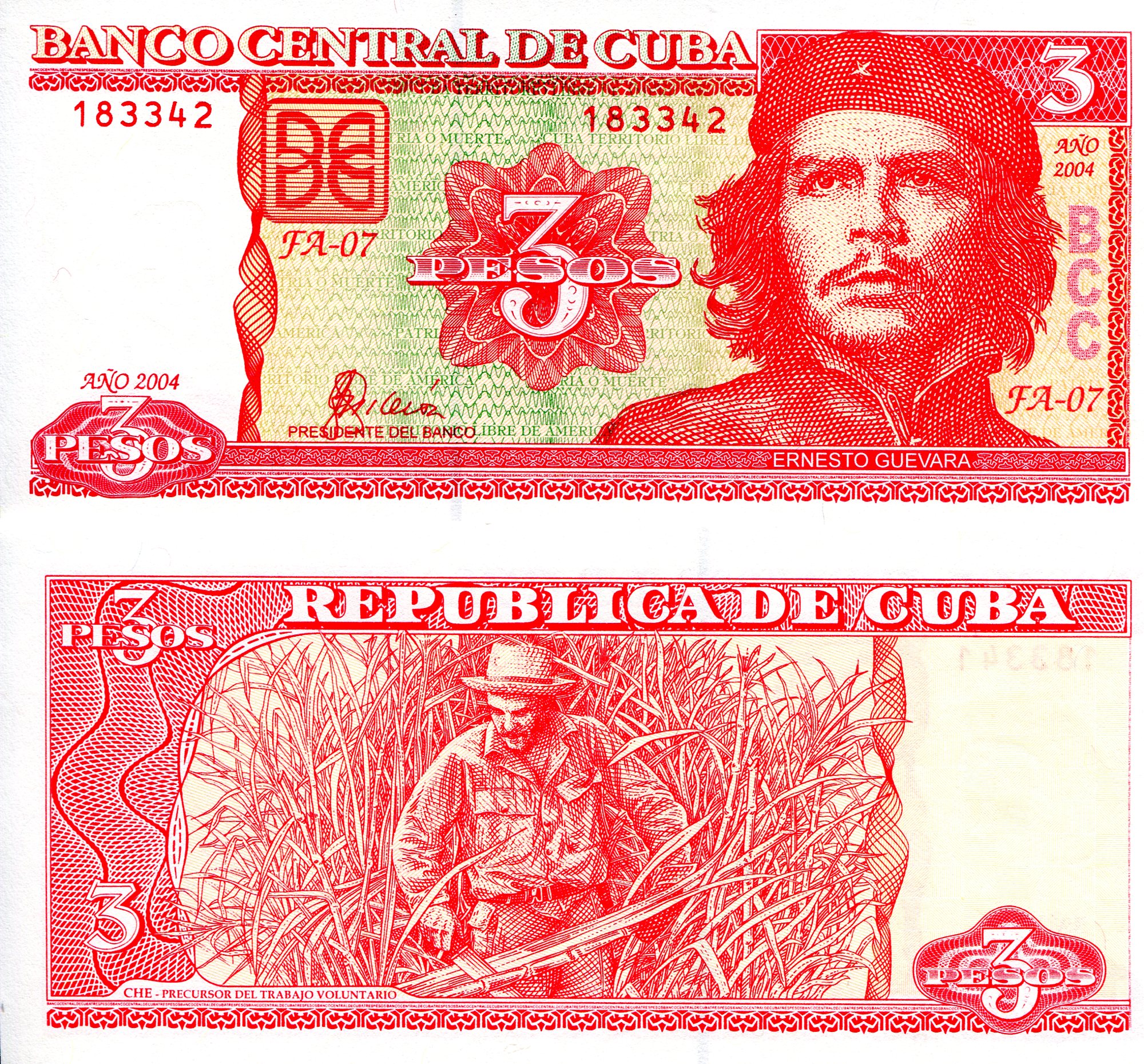 Cuba 3 Peso UNC pick #: 127a