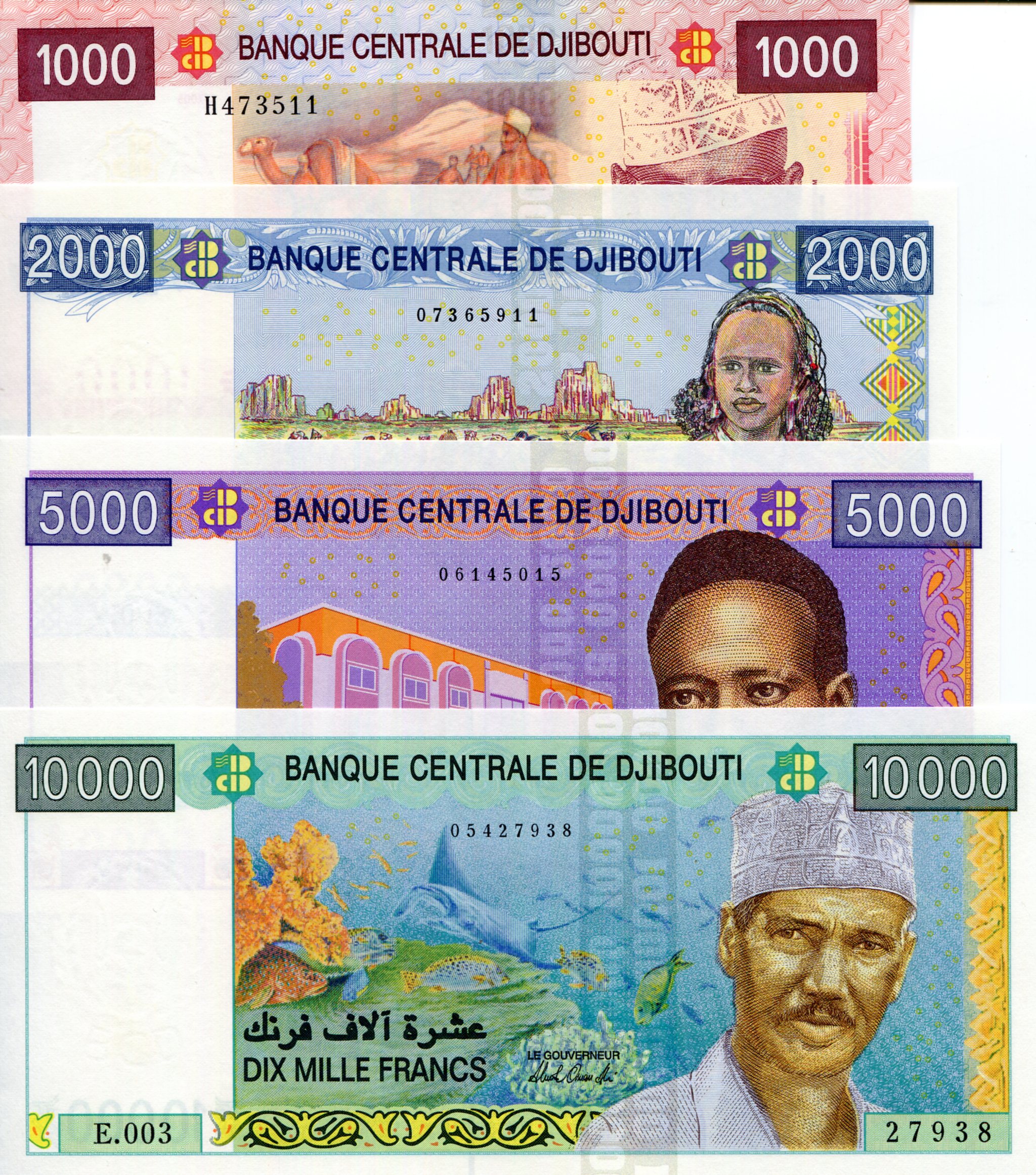 Djibouti 1,000 - 10,000 Francs aUNC (see large scan) pick #: New