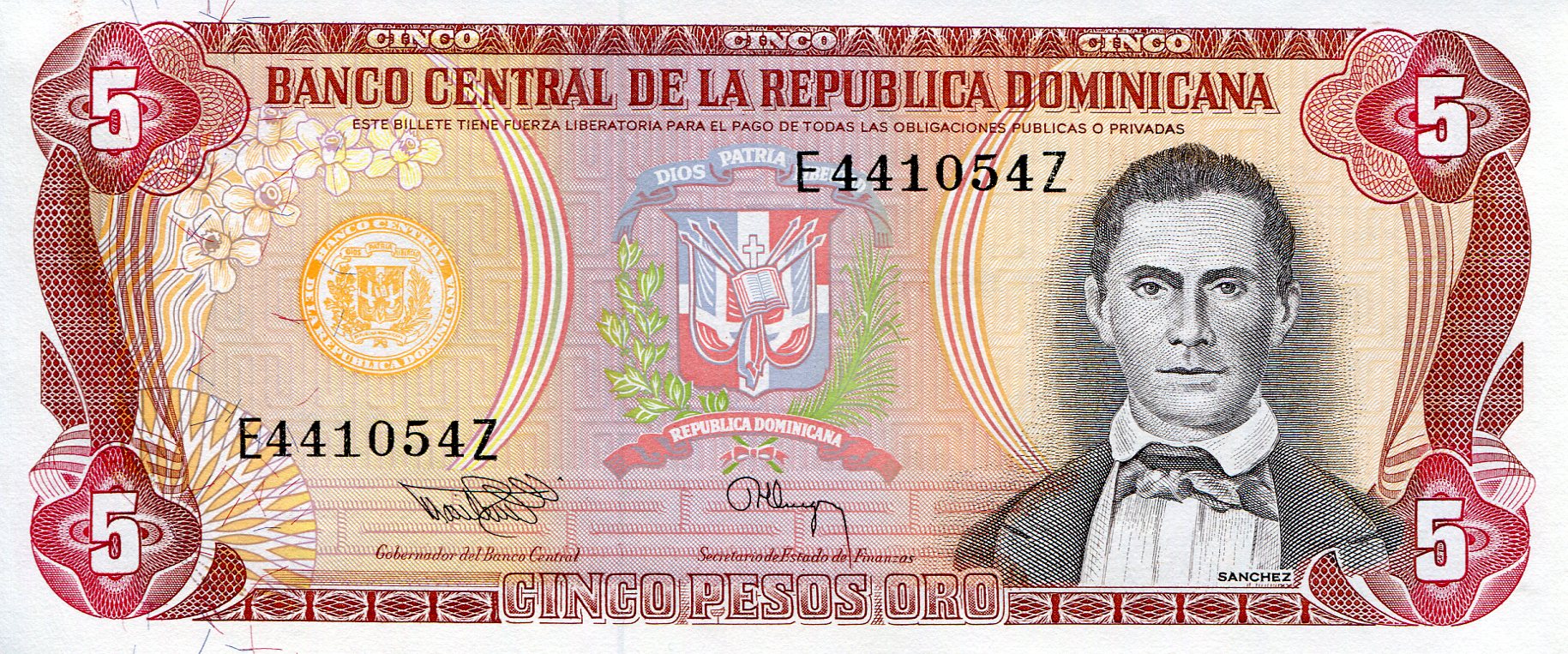 Dominican Republic 5 Pesos Oro aUNC pick #: 146a
