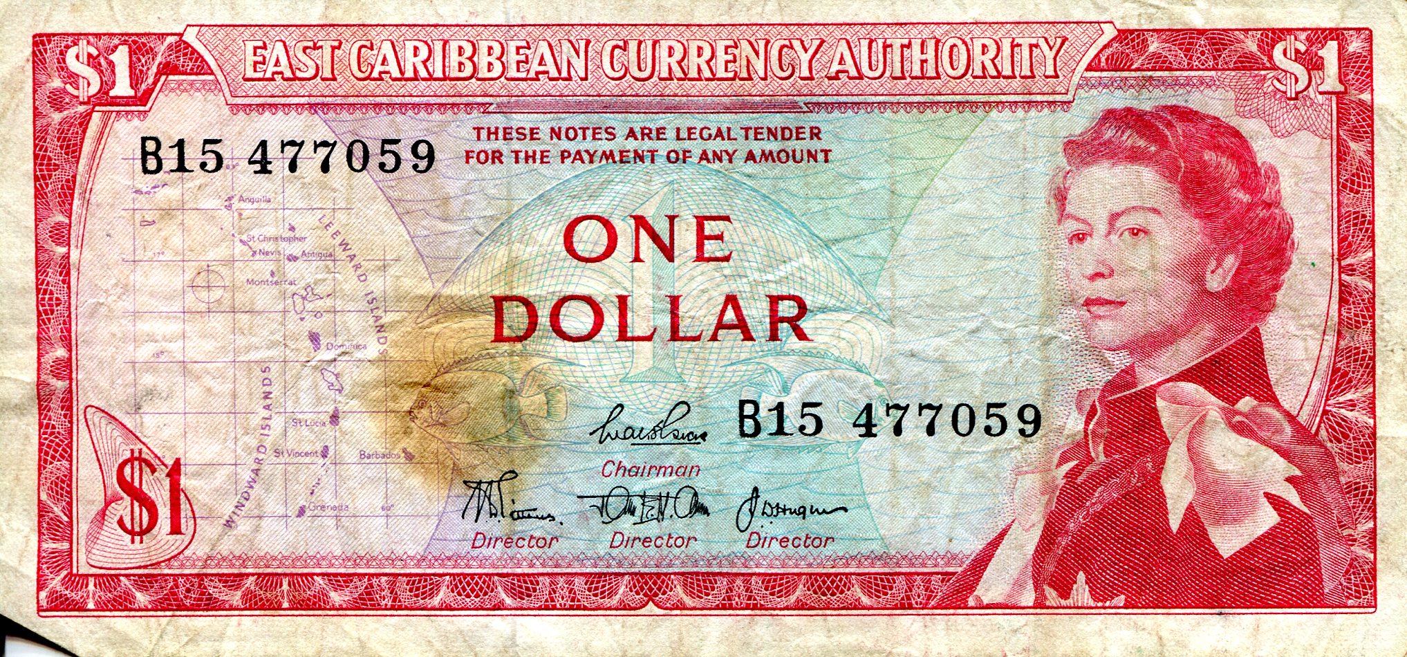 Eastern Caribbean States 1 Dollar VG (see large scan) pick #: 13b