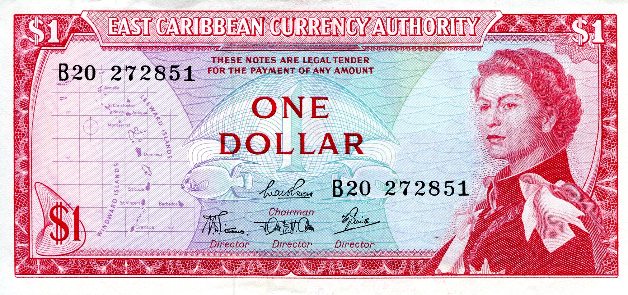 Eastern Caribbean States 1 Dollar VF (see large scan) pick #: 13c