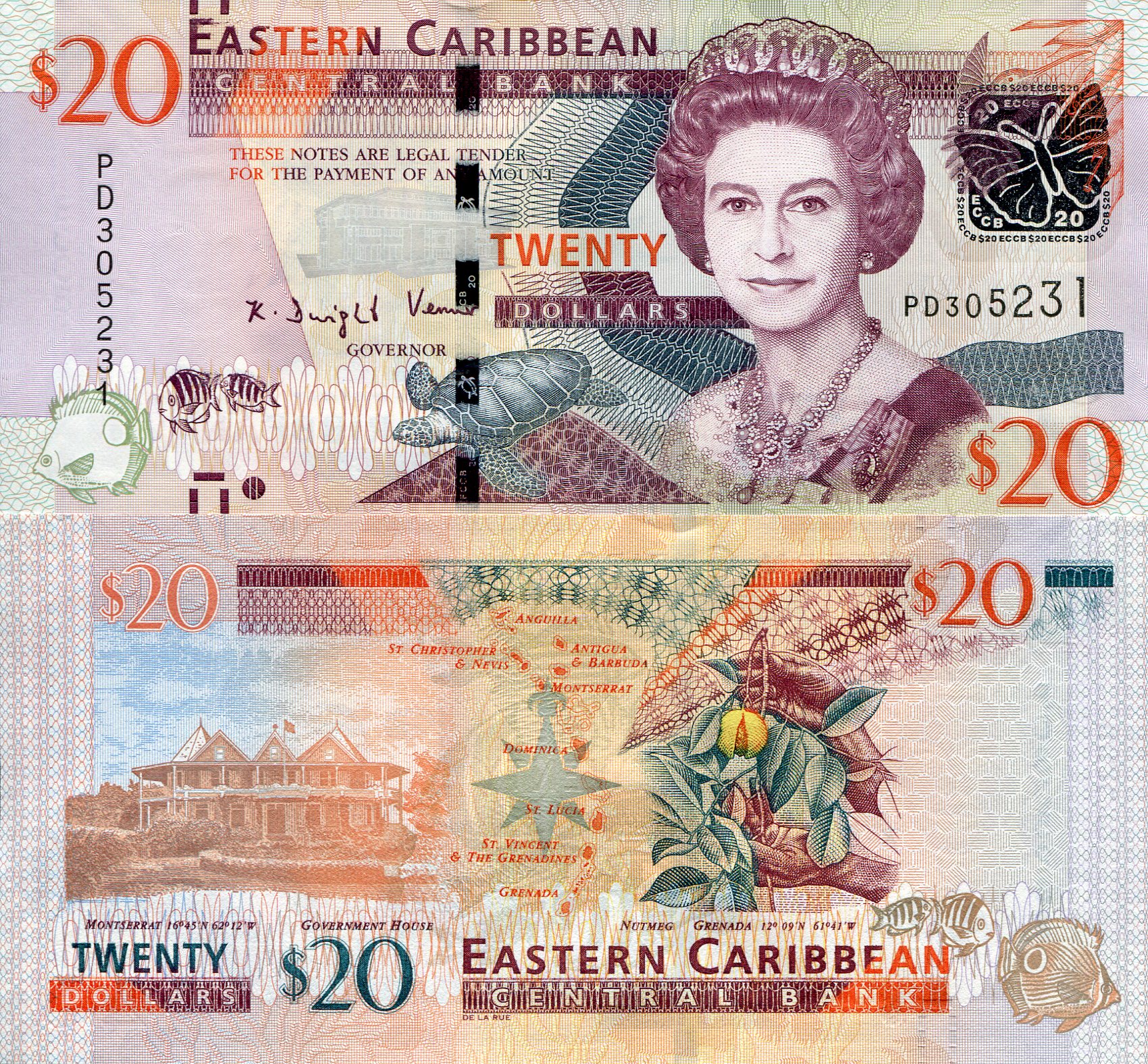 Eastern Caribbean States 20 Dollars UNC pick #: 53b