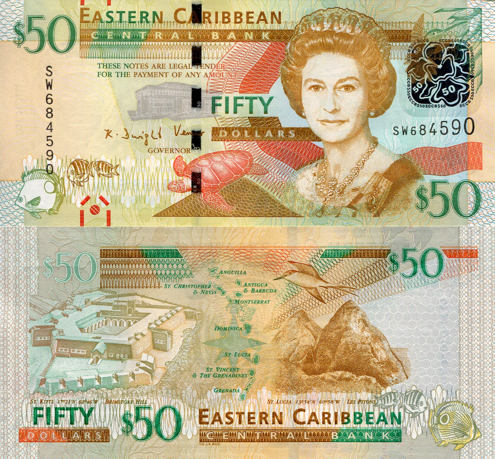 Eastern Caribbean States 50 Dollars UNC pick #: 54b