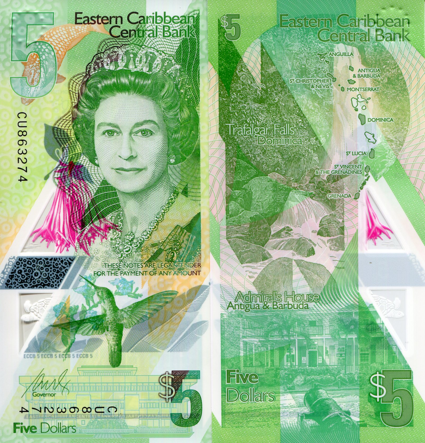 Eastern Caribbean States 5 Dollars UNC pick #: New