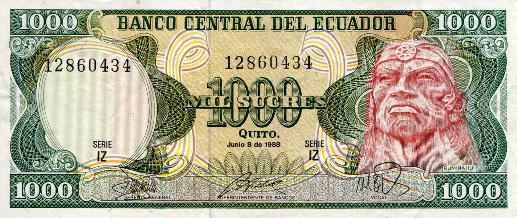 Ecuador  1,000 Sucres XF (see large scan) pick #: 125b