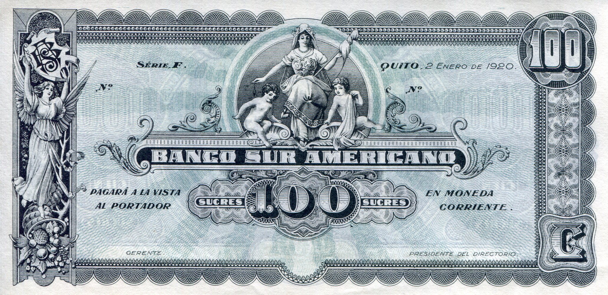 Ecuador  100 Sucres XF (see large scan) pick #: S254
