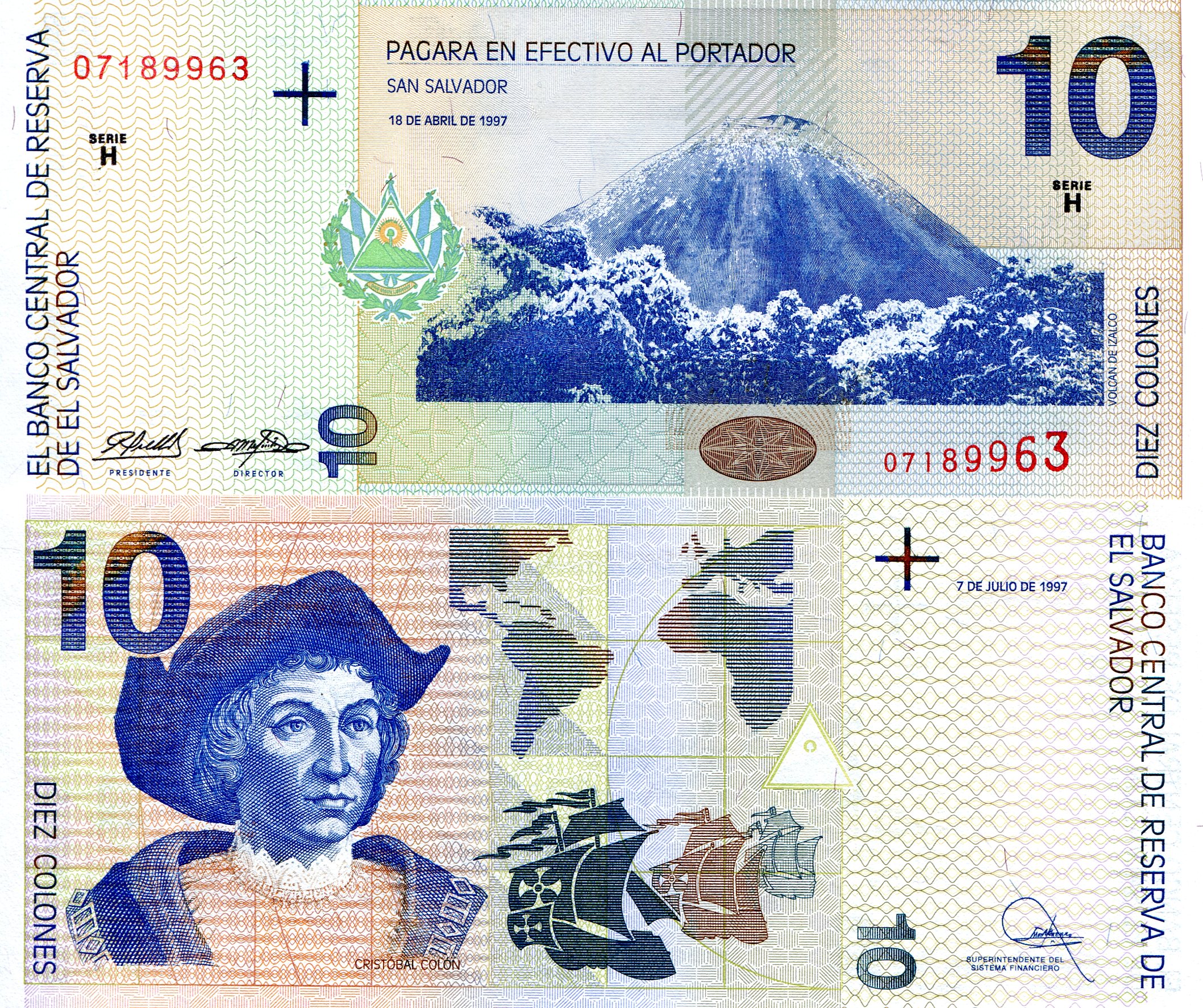 El Salvador 10 Colones UNC pick #: 148a