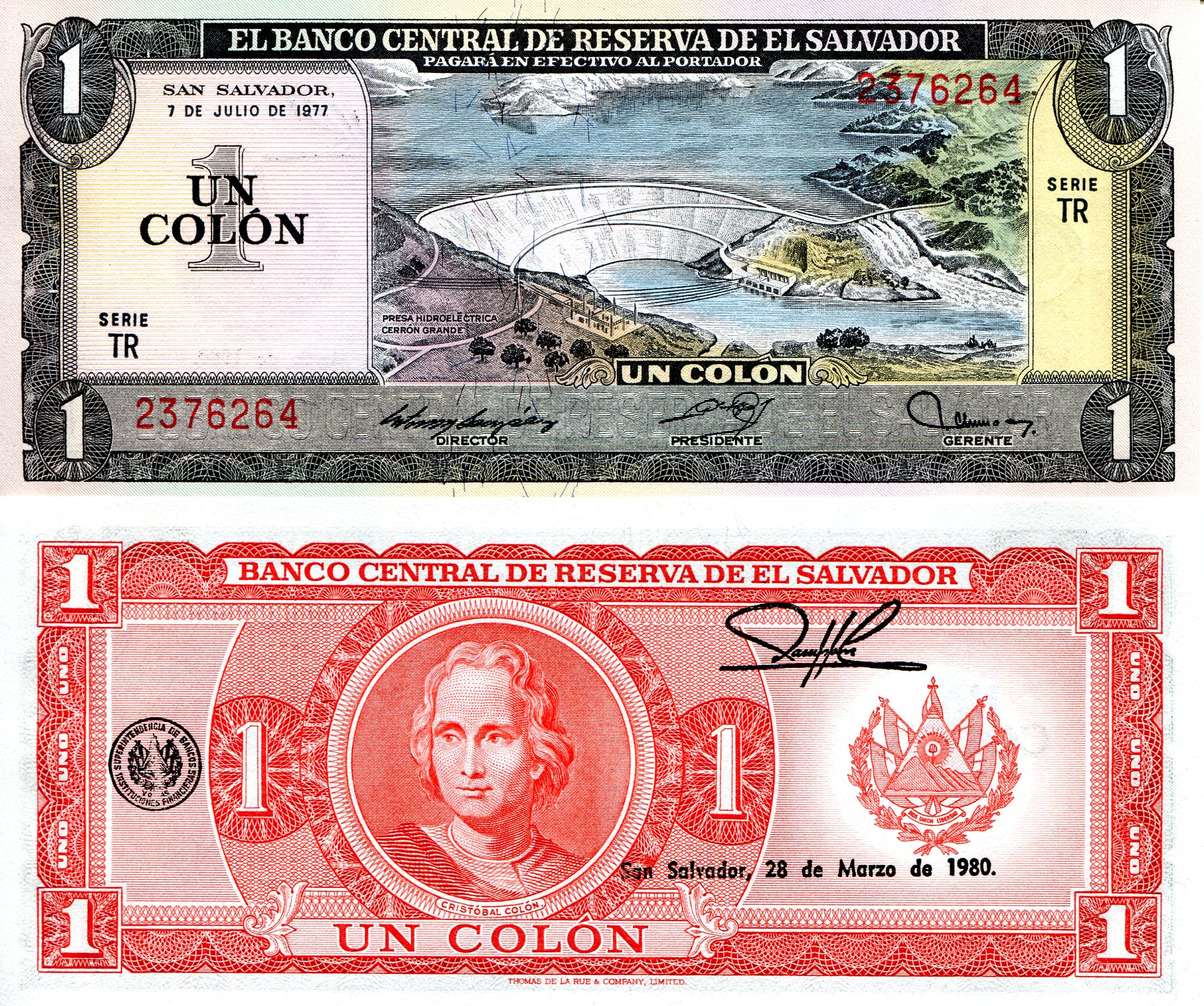 El Salvador 1 Colon UNC pick #: 125a