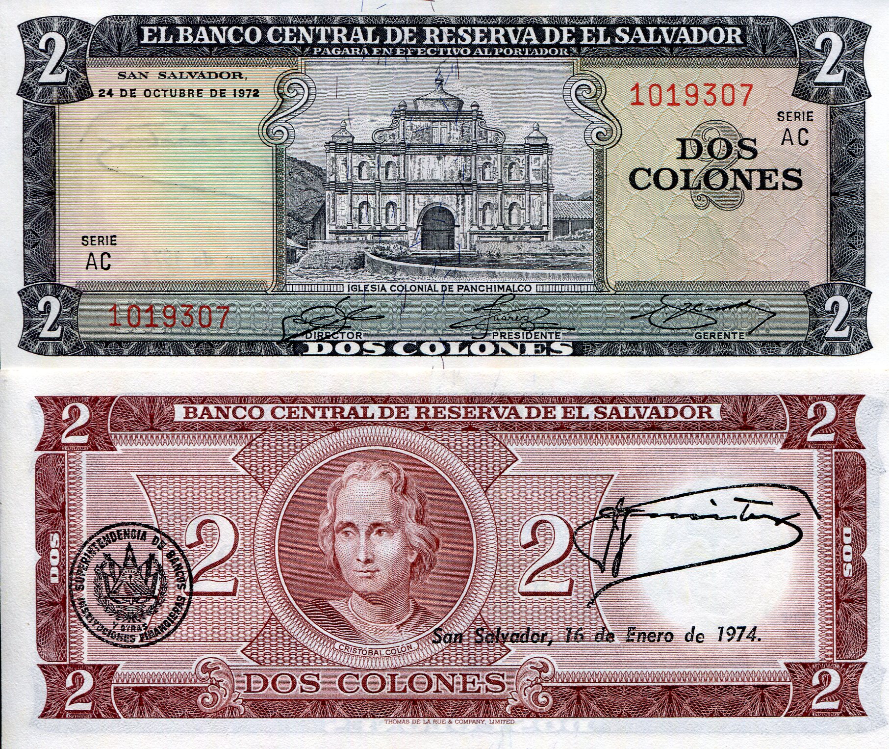 El Salvador 2 Colones aUNC pick #: 116