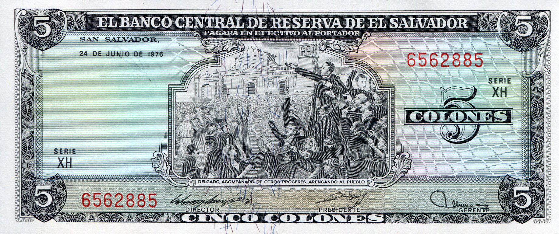 El Salvador 5 Colones aUNC pick #: 117
