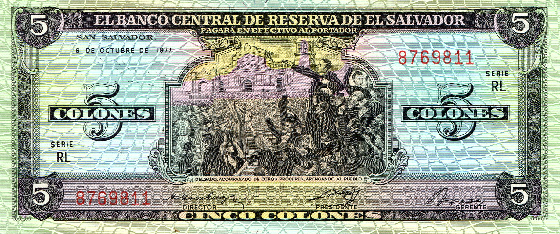 El Salvador 5 Colones aUNC (Minor Marks) pick #: 126