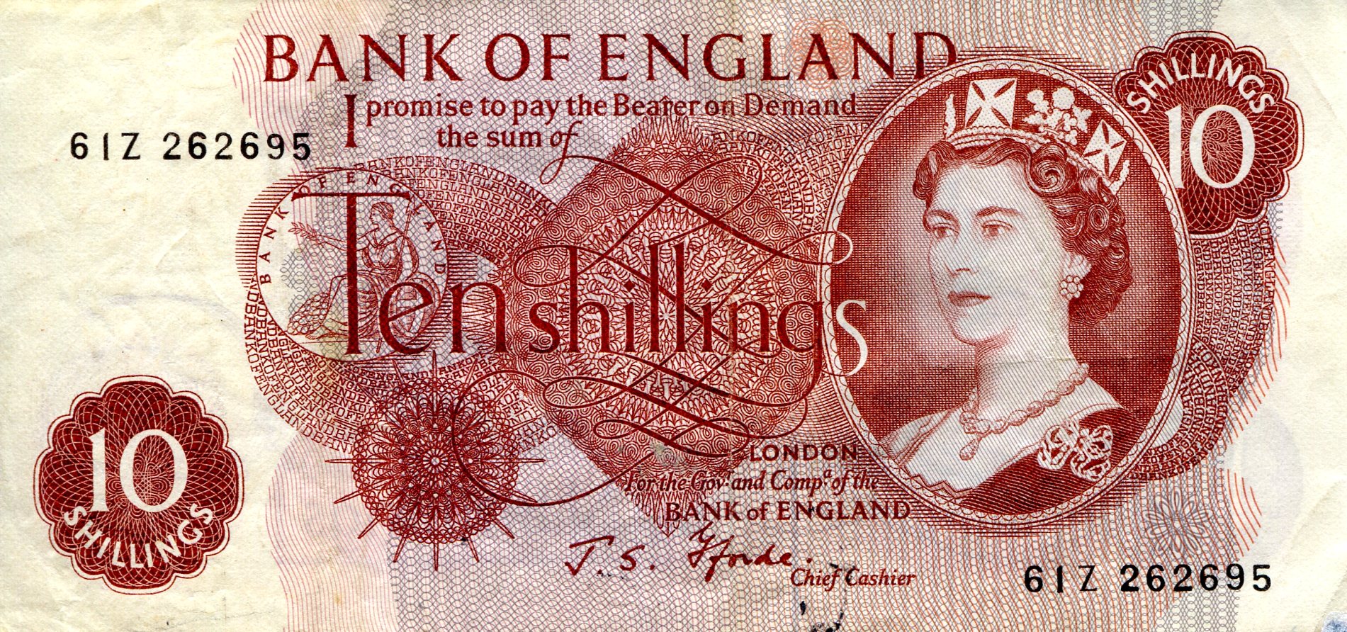 England 10 Shillings F (see large scan) pick #: 373c