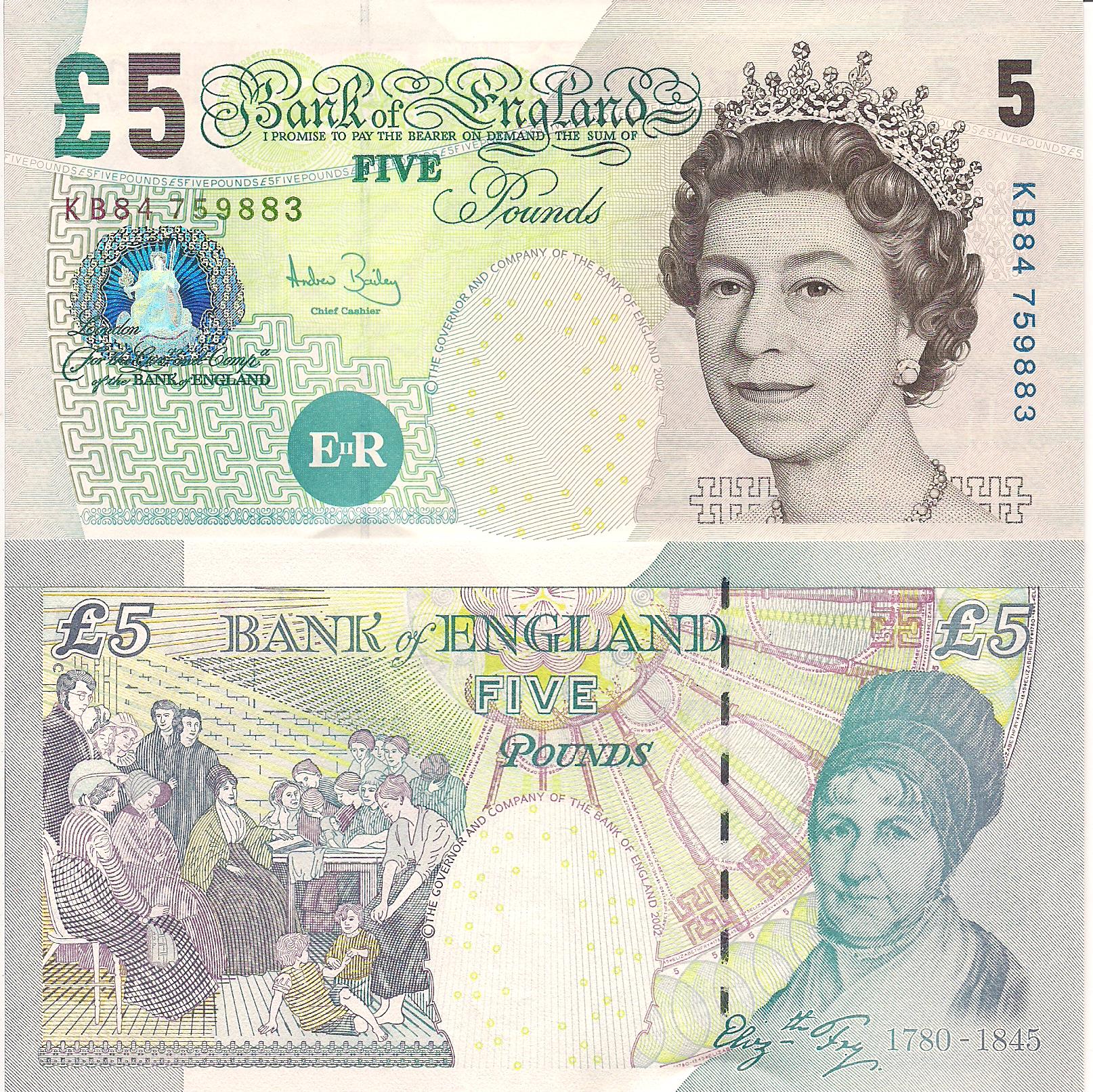 England 5 Pound UNC pick #: 391c