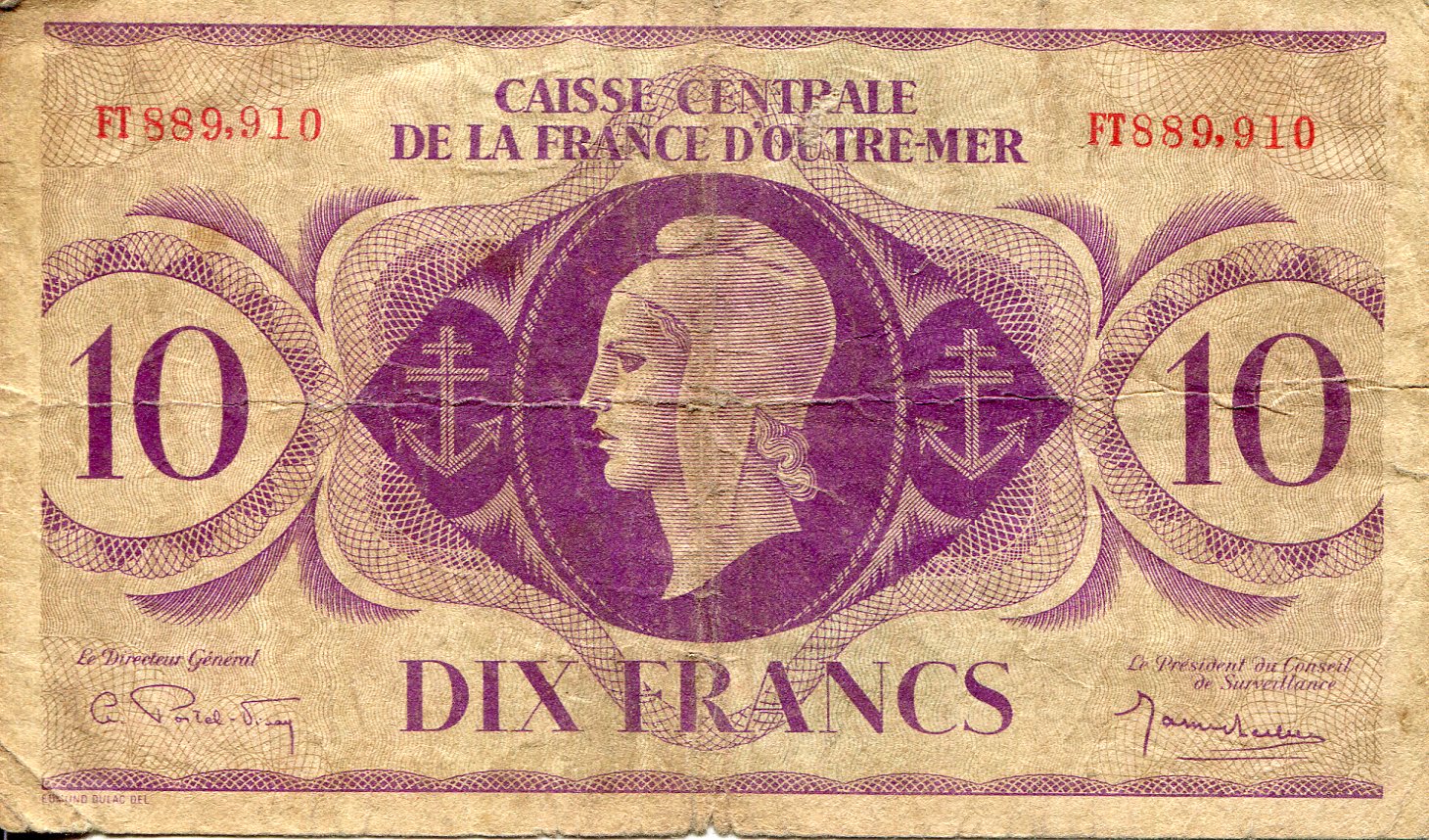 French Equatorial Africa 10 Francs VG/G (see large scan) pick #: 11