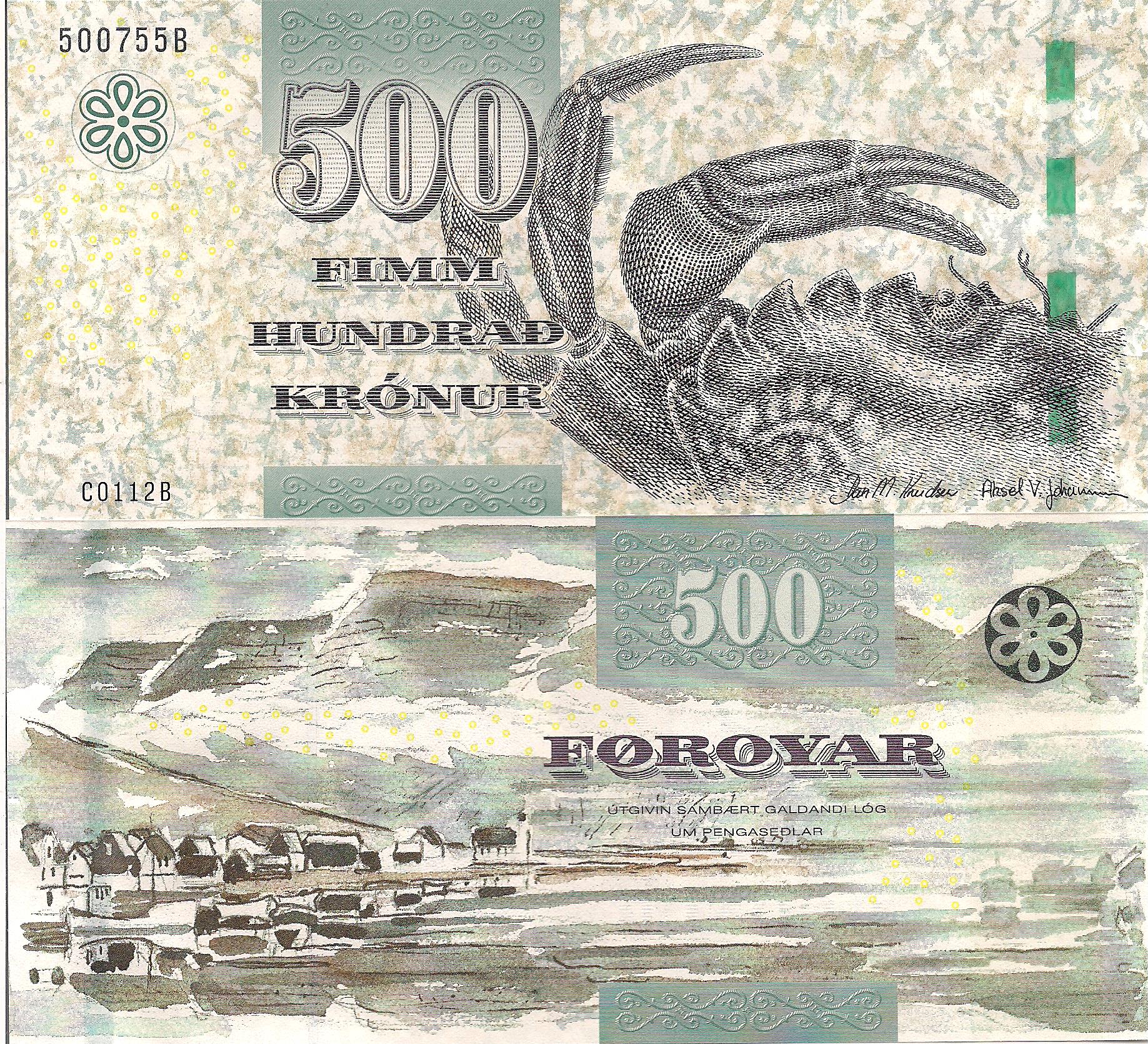 Faeroe Islands 500 Kronur UNC pick #: 32