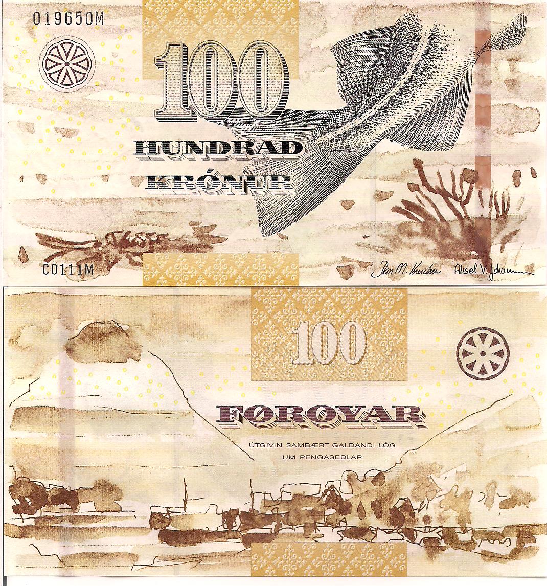 Faeroe Islands 100 Kronur UNC pick #: 30