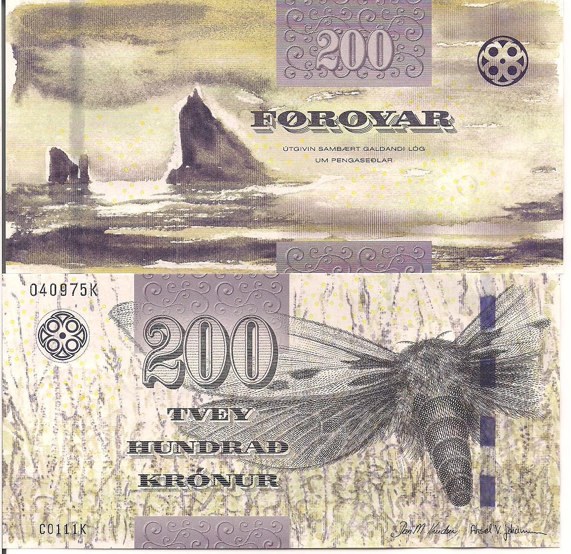Faeroe Islands 200 Kronur UNC pick #: 31