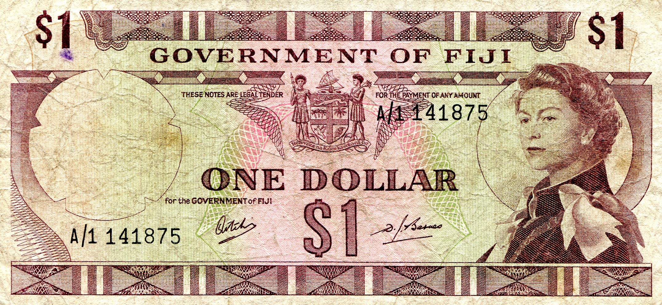 Fiji 1 Dollar F/VG pick #: 59a