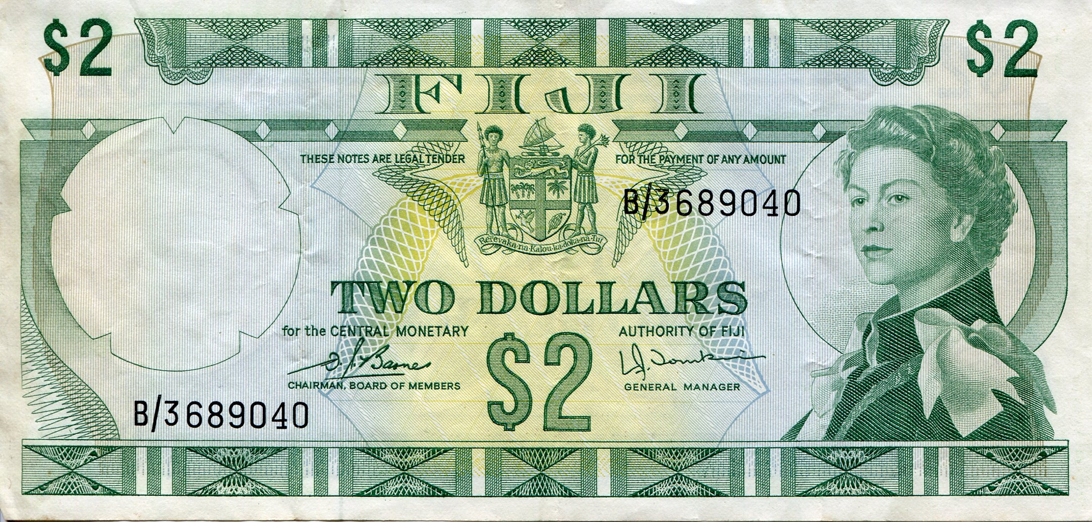 Fiji 2 Dollars VF pick #: 72c