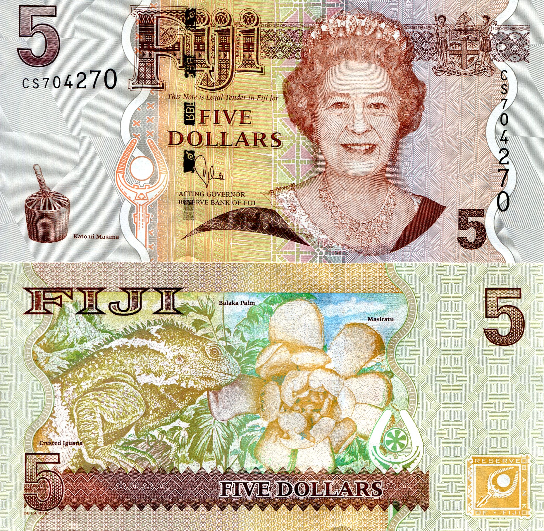 Fiji 5 Dollars UNC pick #: 110b