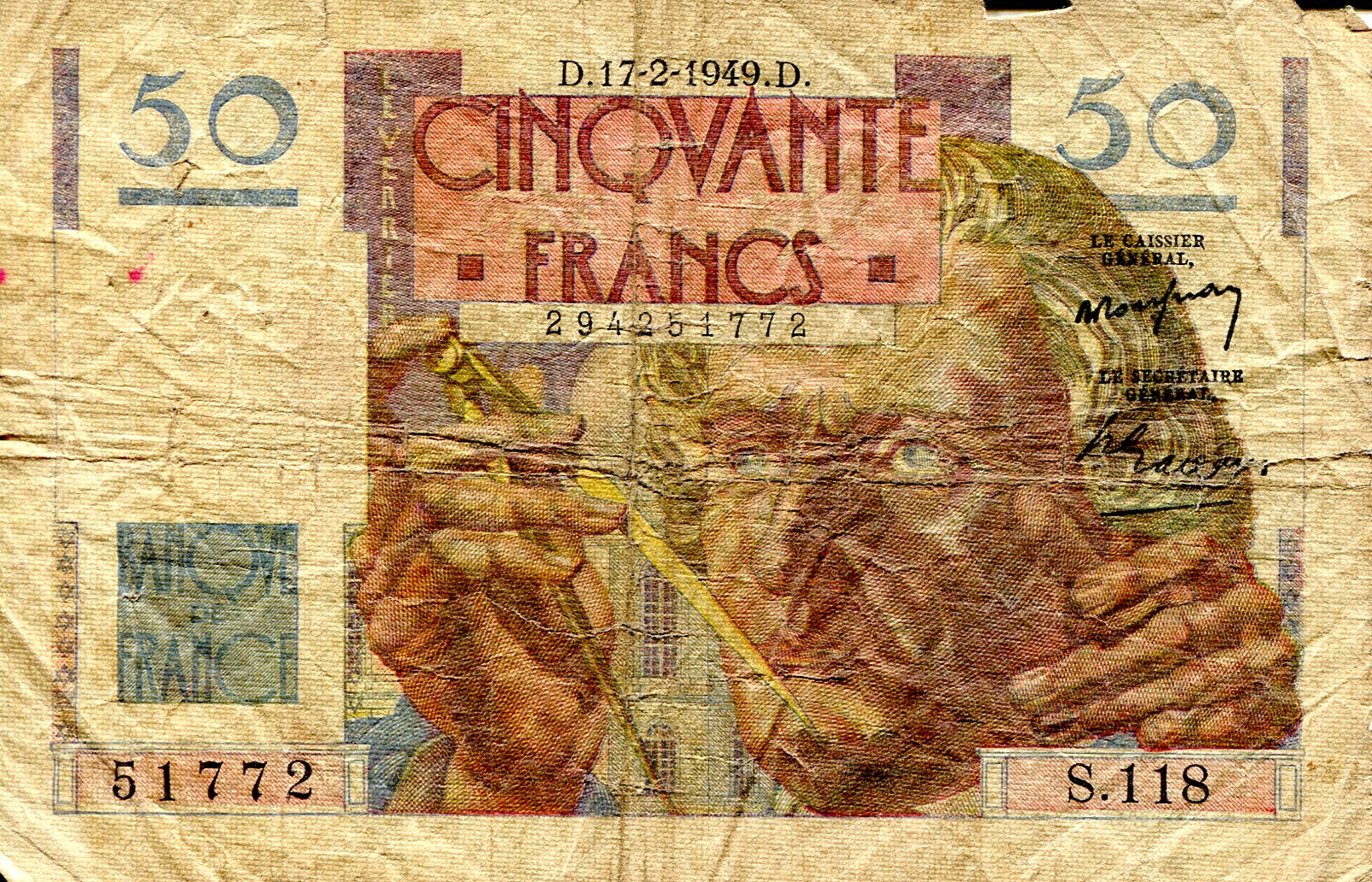 France 50 Francs VG/G (see large scan)  pick #: 127b