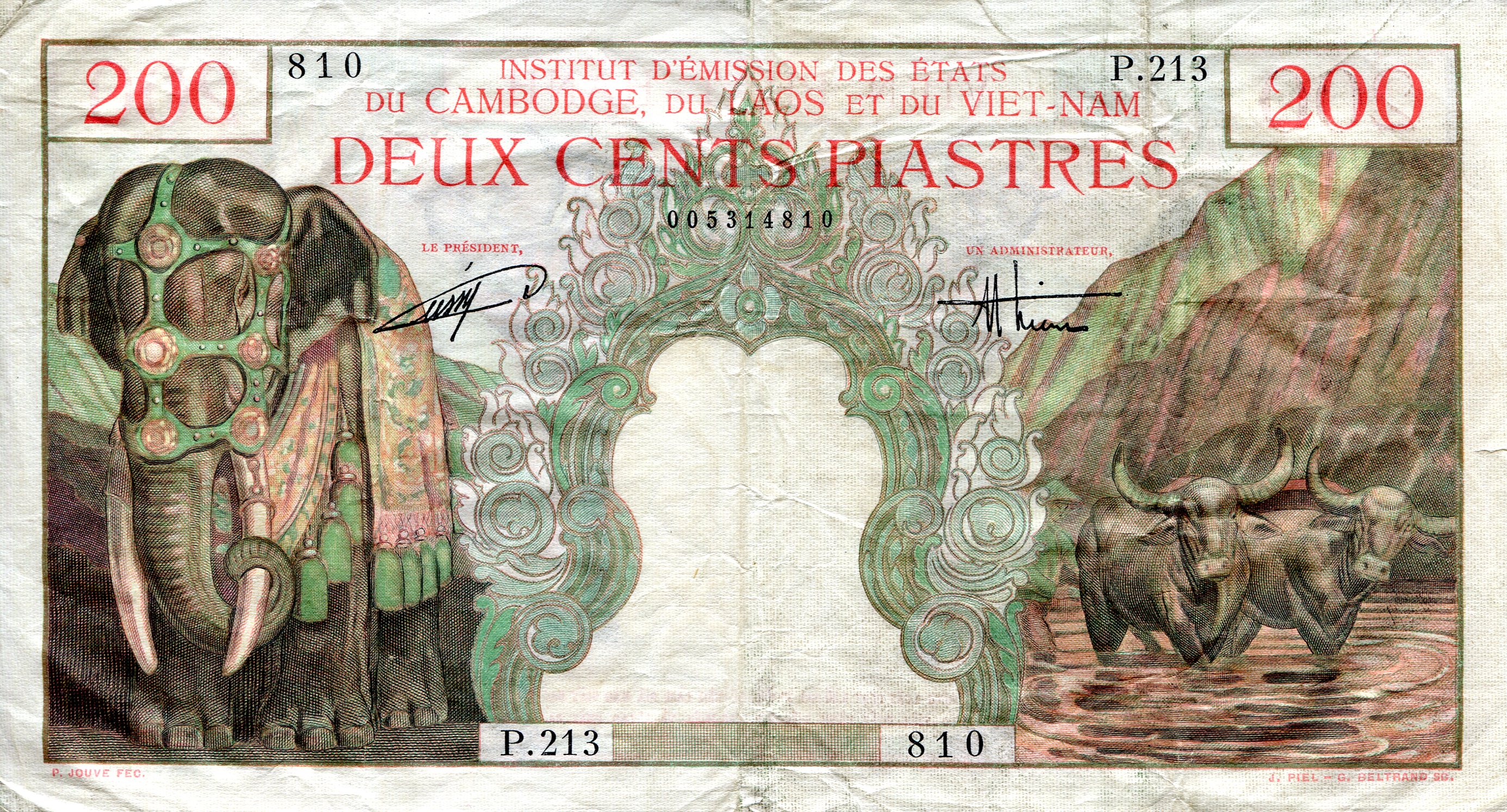 French Indochina 200 Piastre VF/F (see Large scan) pick #: 109
