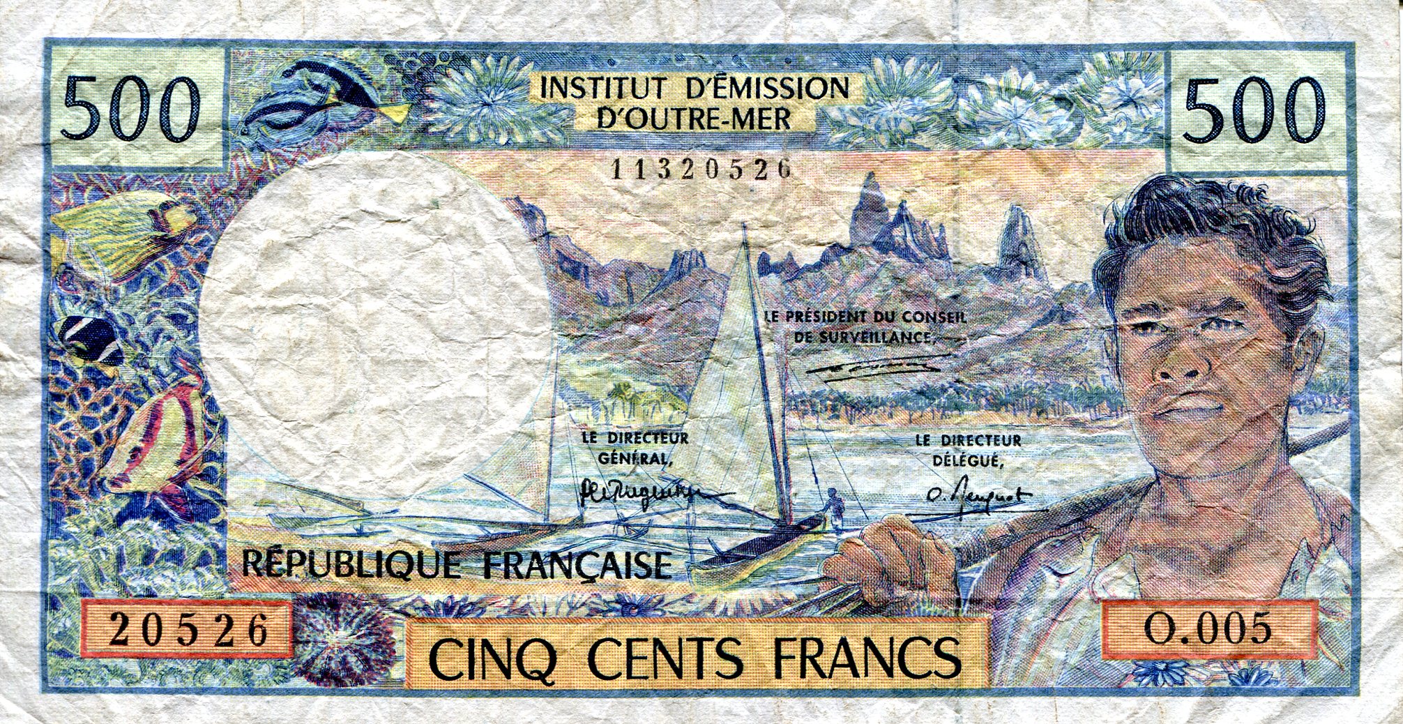 French Pacific Territories  500 Francs VG (see large scan) pick #: 1b