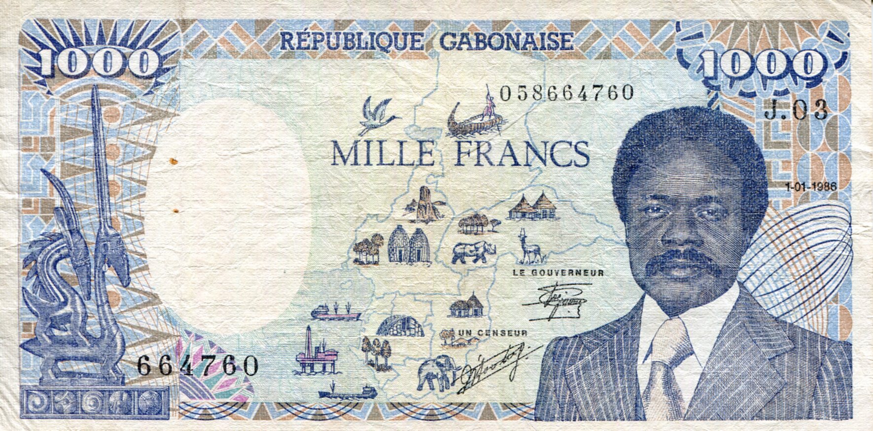 Gabon 1,000 Francs F (see large scan) pick #: 10a