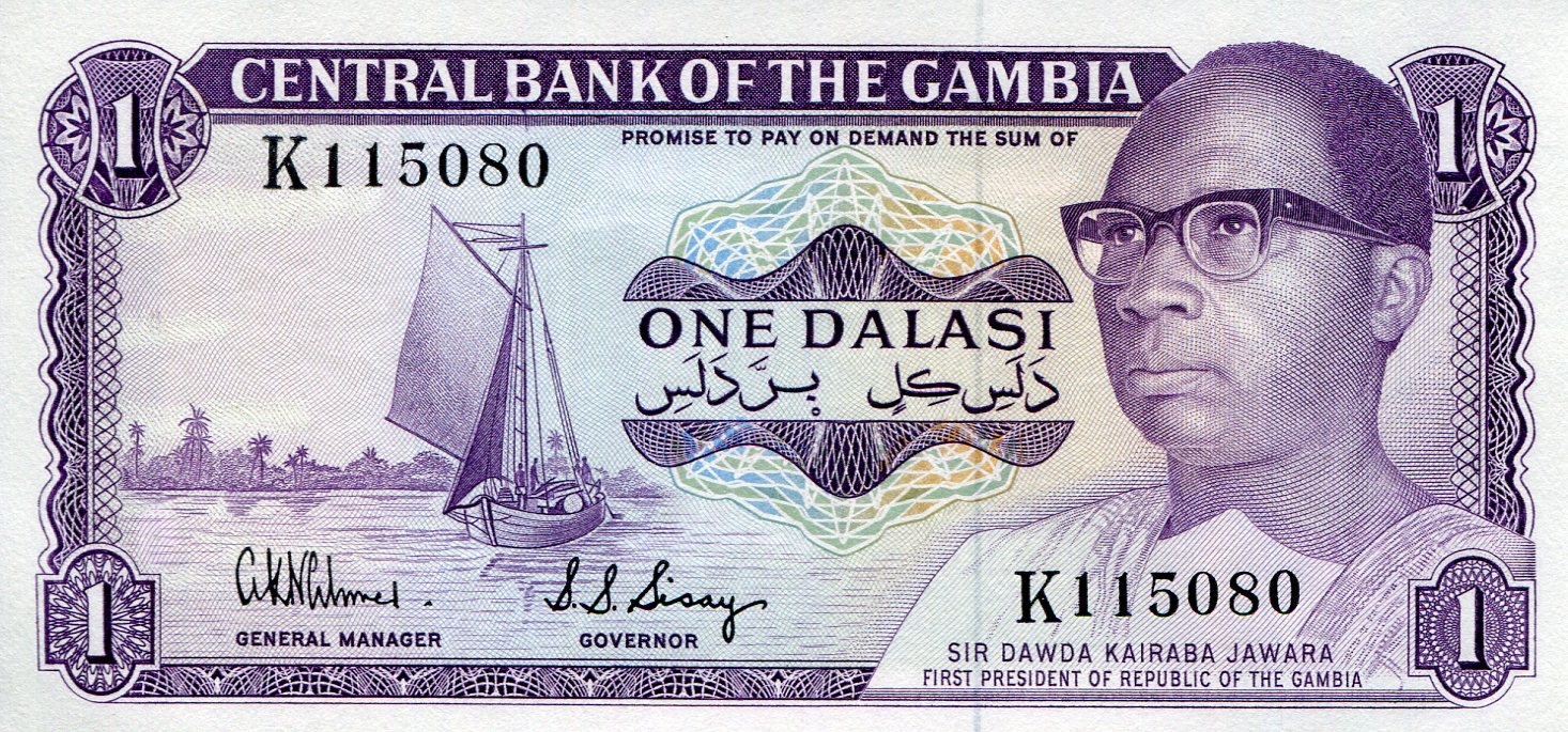 Gambia 1 Dalasi aUNC pick #: 8a