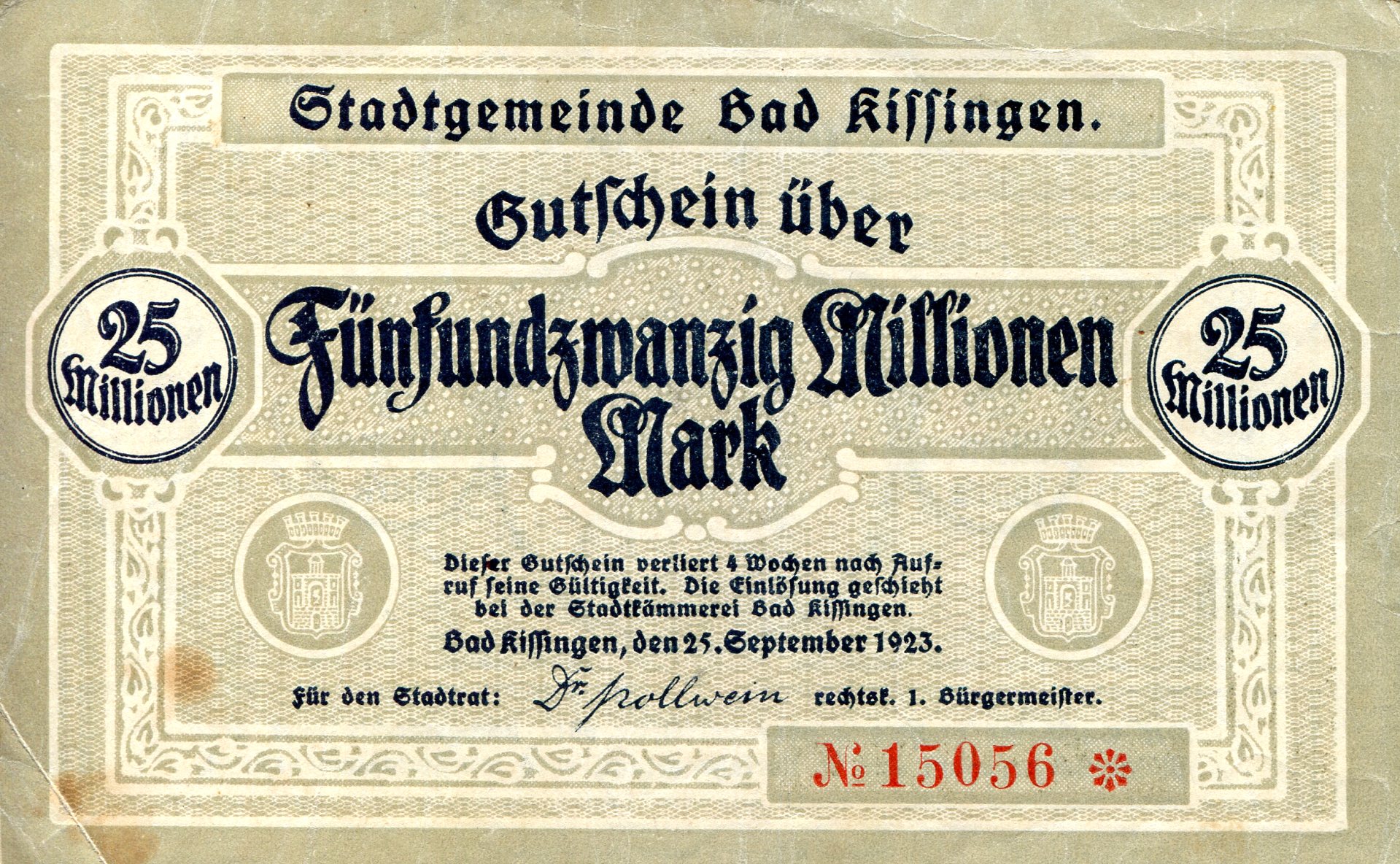 Germany - Notgeld 25 Million Marks VF/F (see large scan) pick #: NP