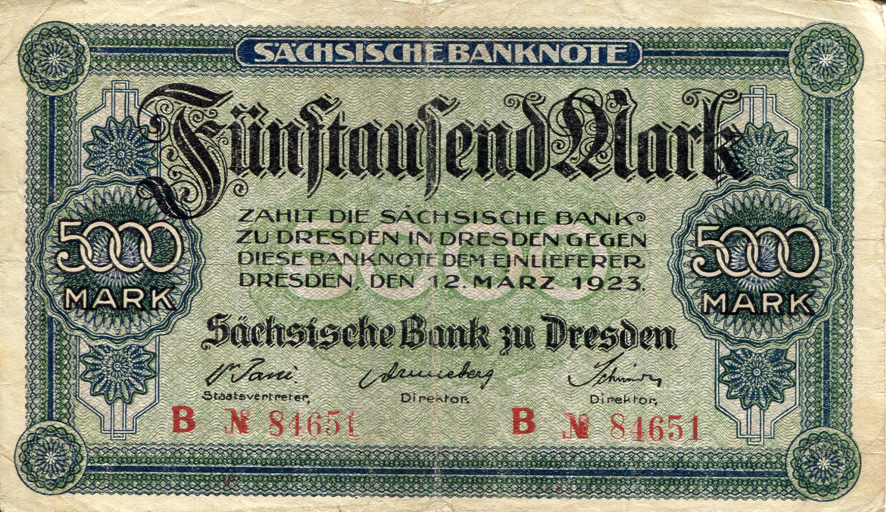 Germany 5,000 Marks F (see large scan) pick #: S957a