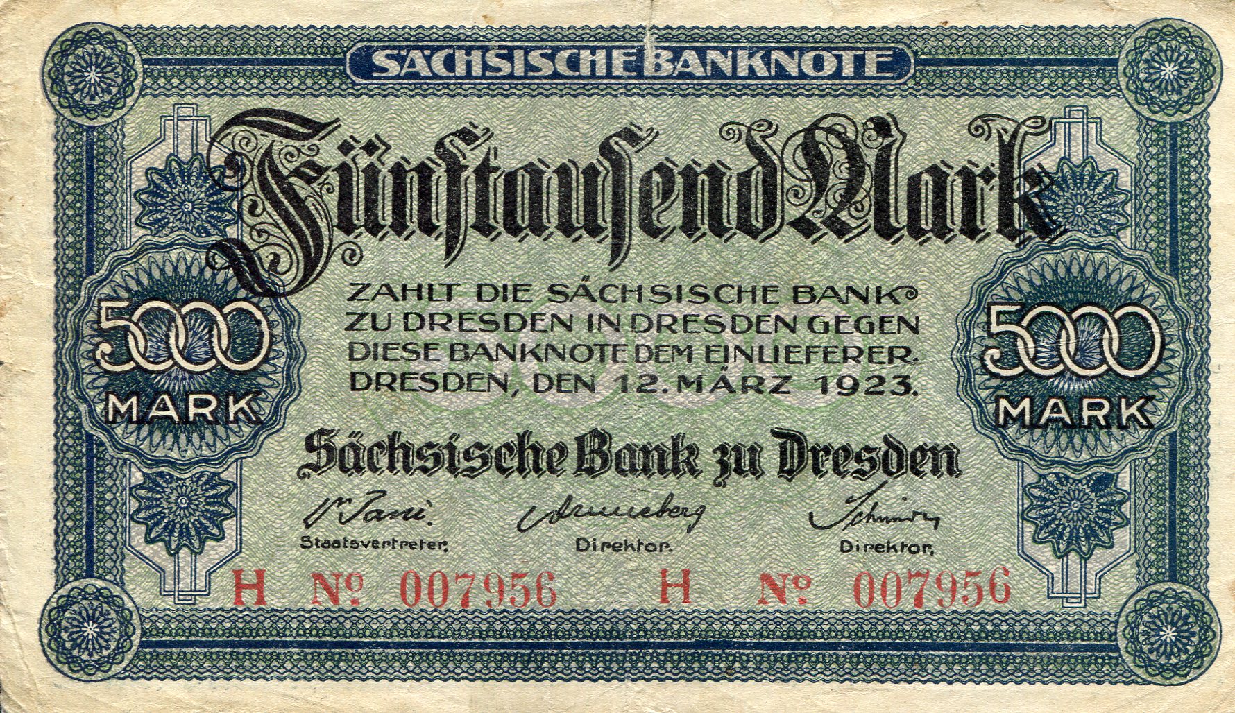 Germany 5,000 Marks F (see large scan) pick #: S957b