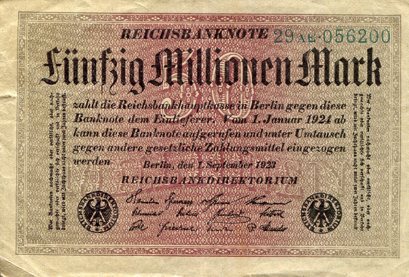 Germany 50,000,000 Mark VF (see large scan) pick #: 109a