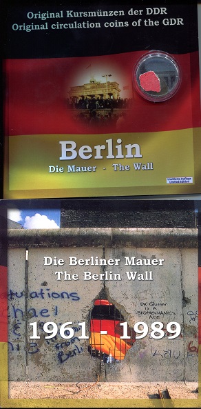 Germany, East (GDR) 1 Pfennig - Mark (+ Piece of the Berlin Wall) Very Good (small wear) Coin Set