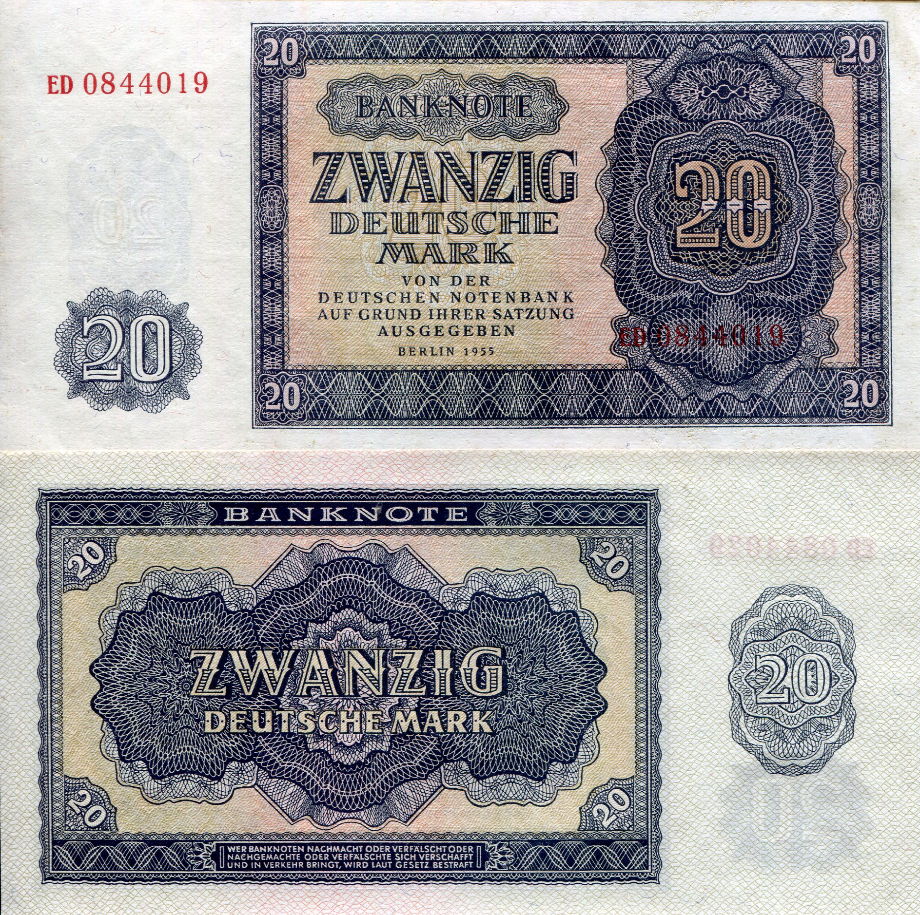 Germany, East (GDR) 20 Marks aUNC pick #: 19a