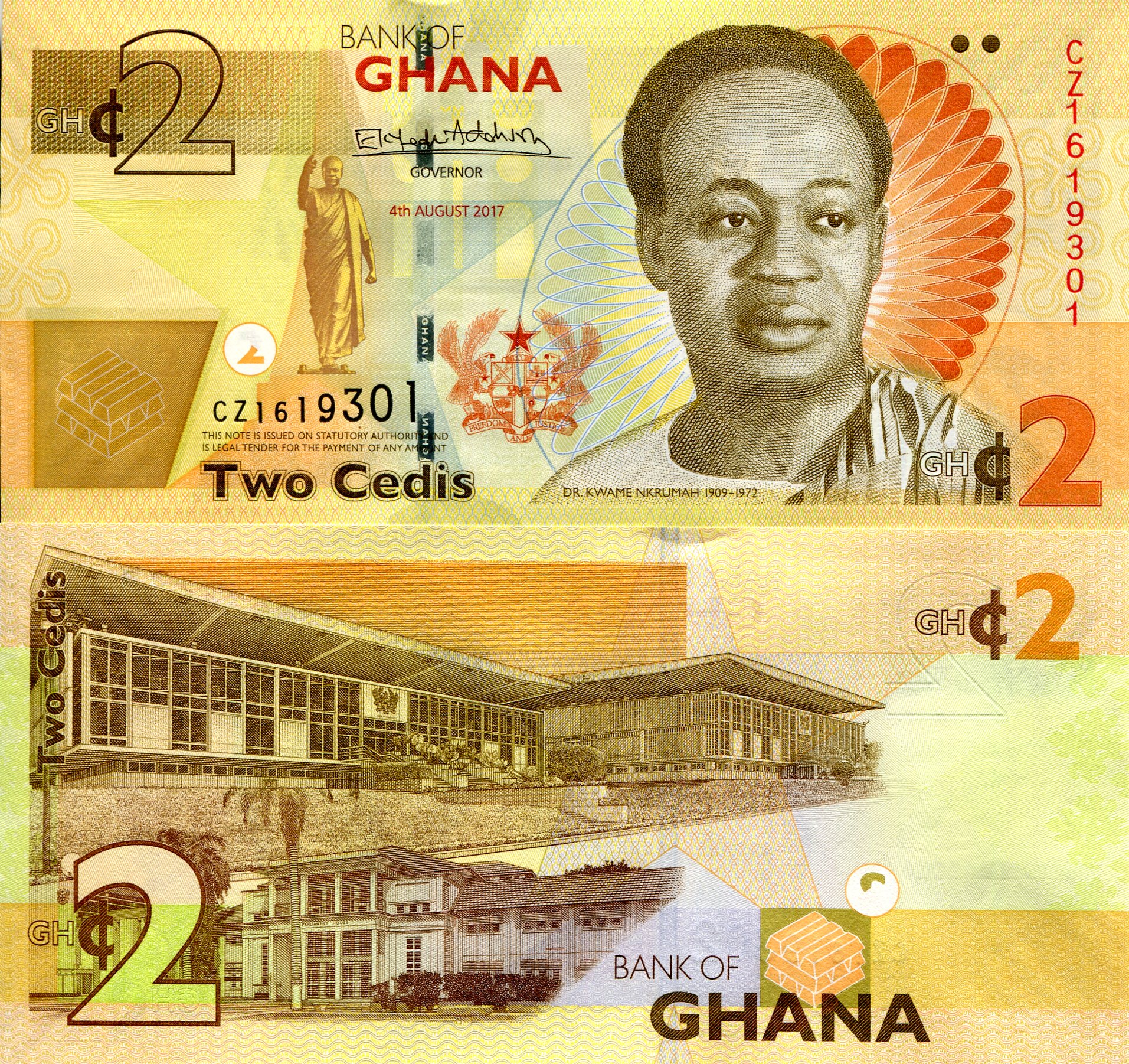 Ghana 2 Cedis UNC pick #: 37Ad