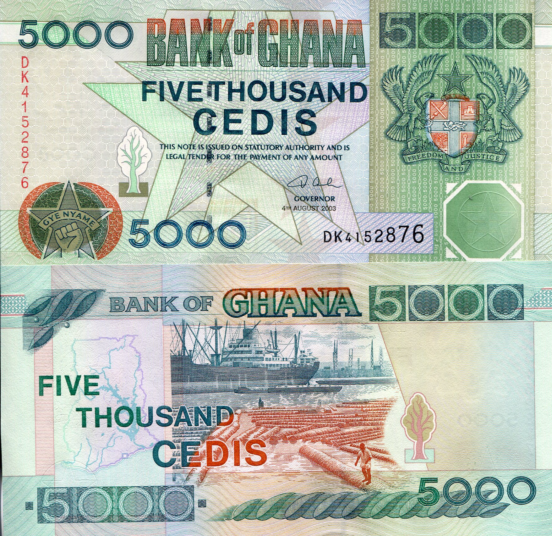 Ghana 5000 Cedis UNC pick #: 34i