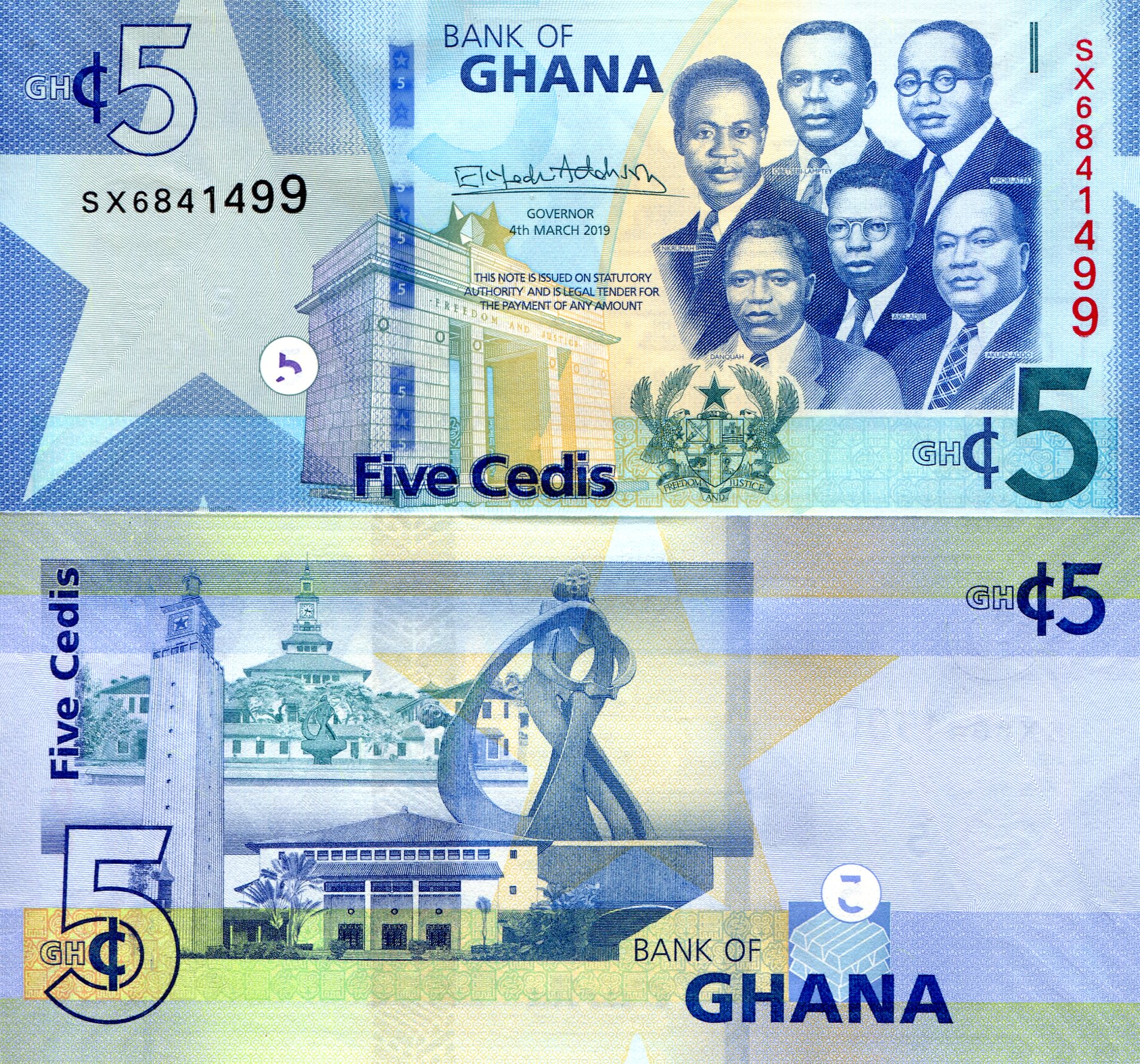 Ghana 5 Cedis UNC pick #: 46a
