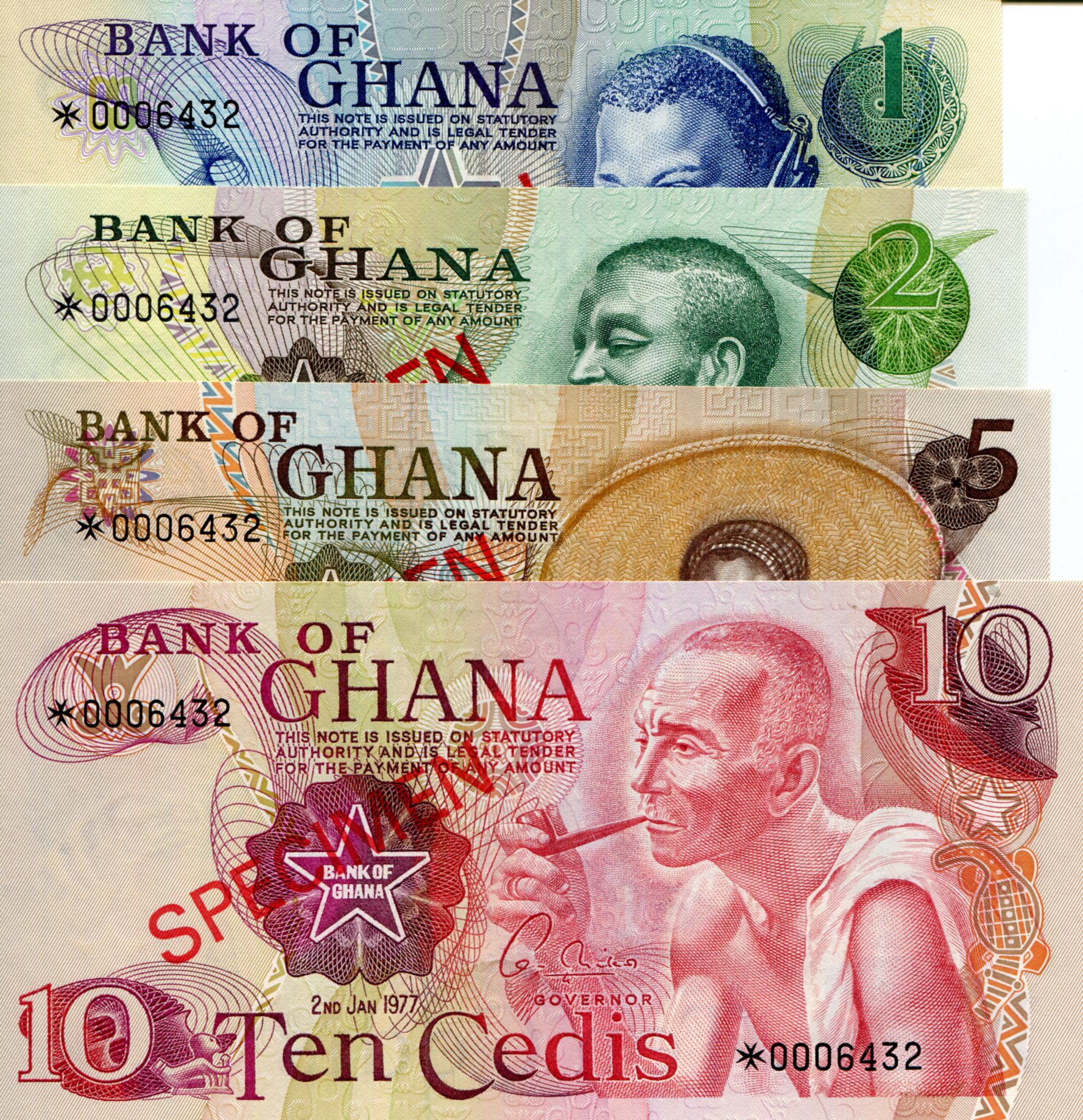 Ghana 1 - 10 Cedis UNC pick #: 13s - 16s
