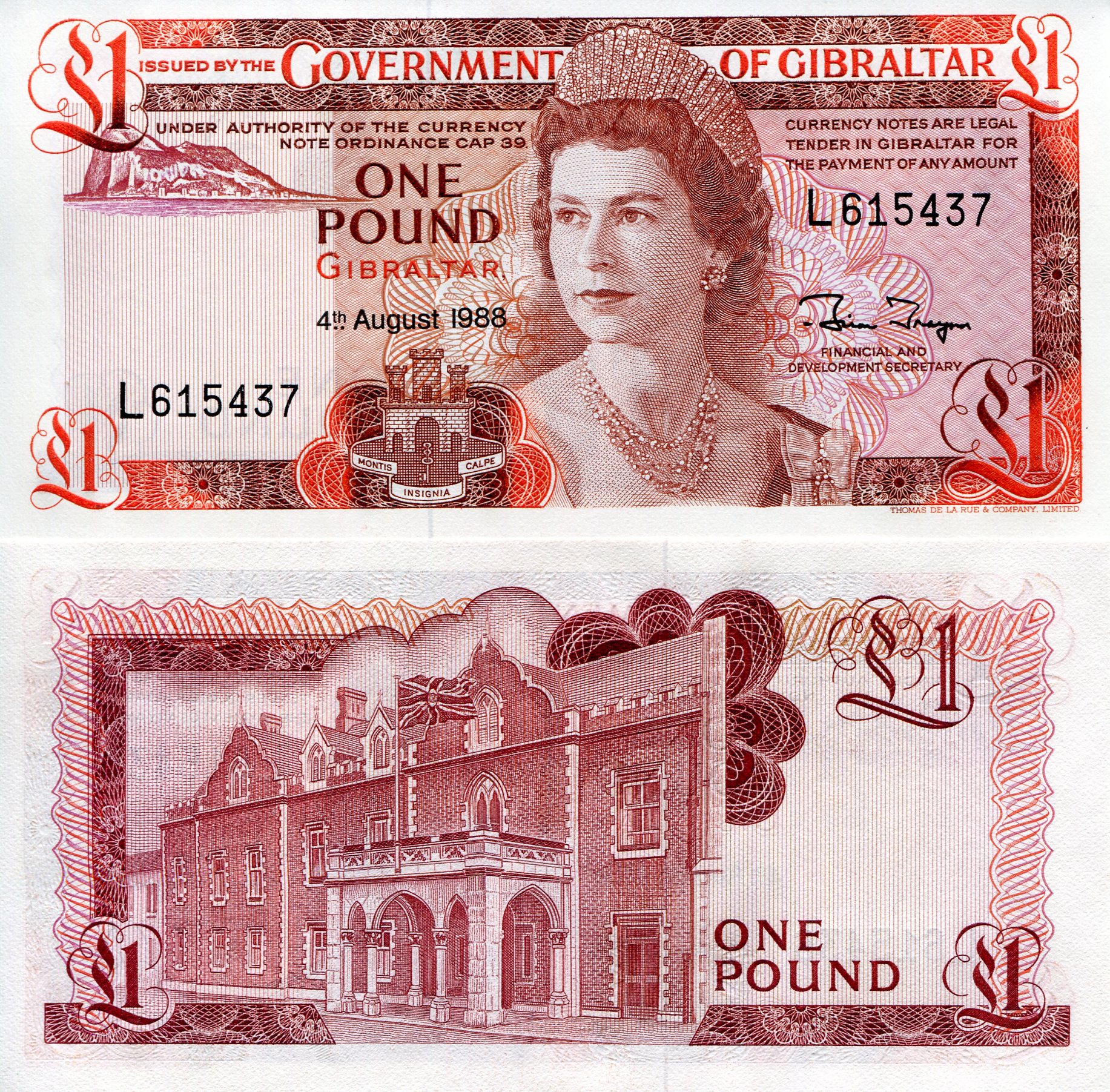 Gibraltar 1 Pound UNC pick #: 20e