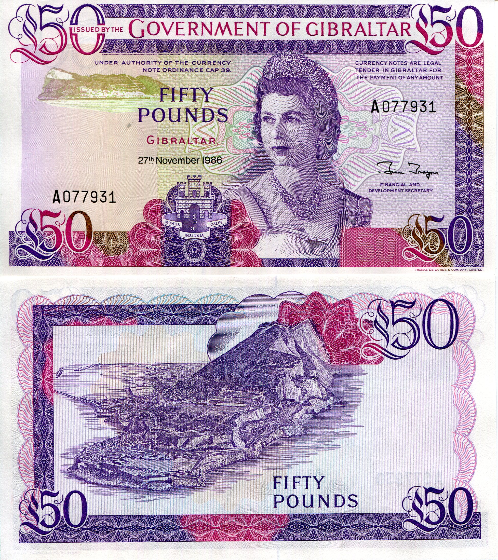 Gibraltar 50 Pound UNC pick #: 24a