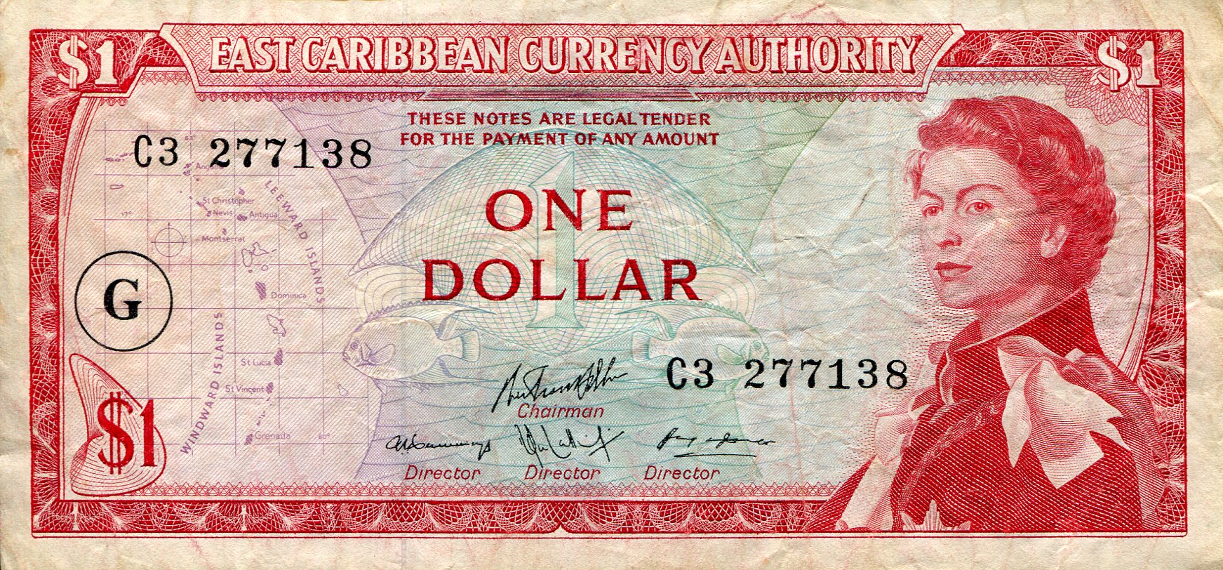 Grenada 1 Dollar VF (see large scan) pick #: 13Gc