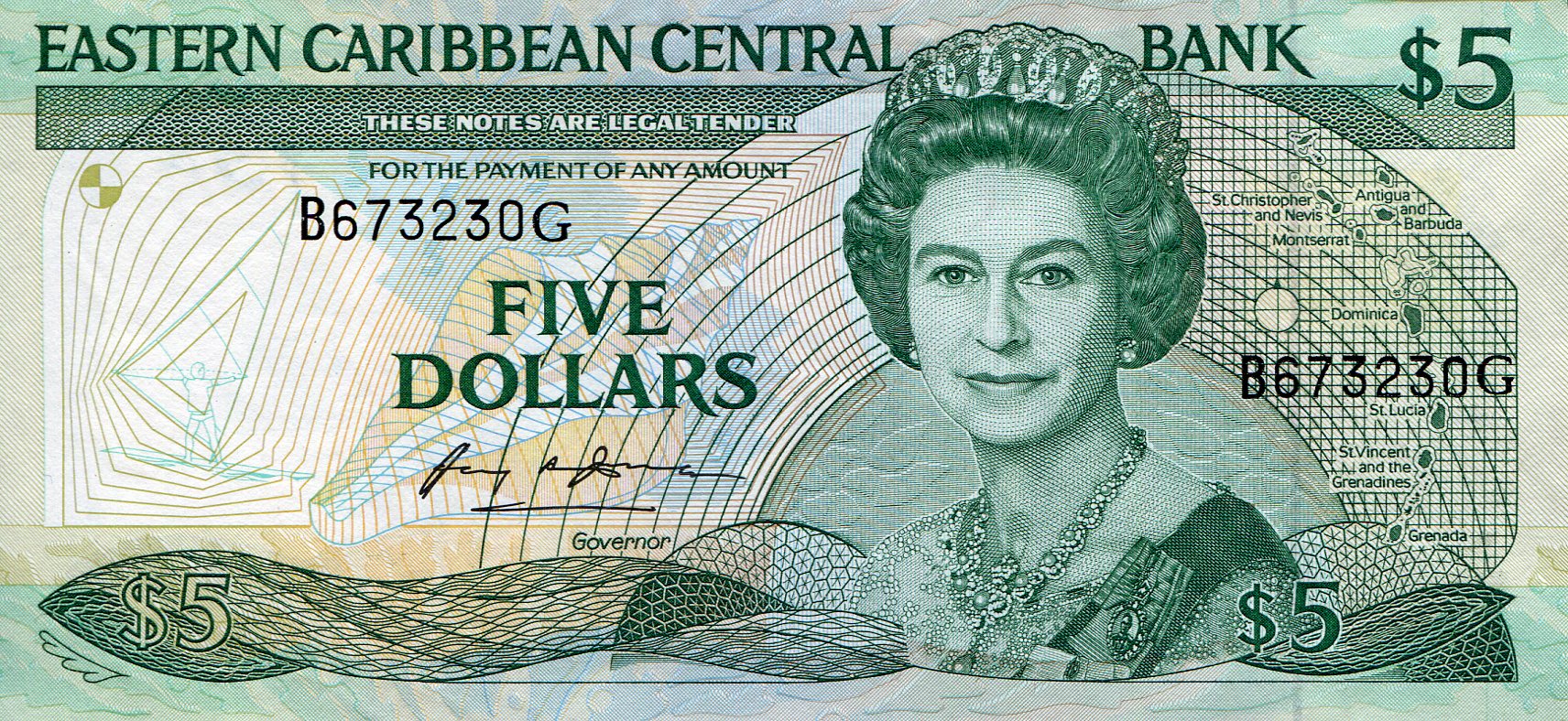 Grenada 5 Dollars aUNC pick #: 18G