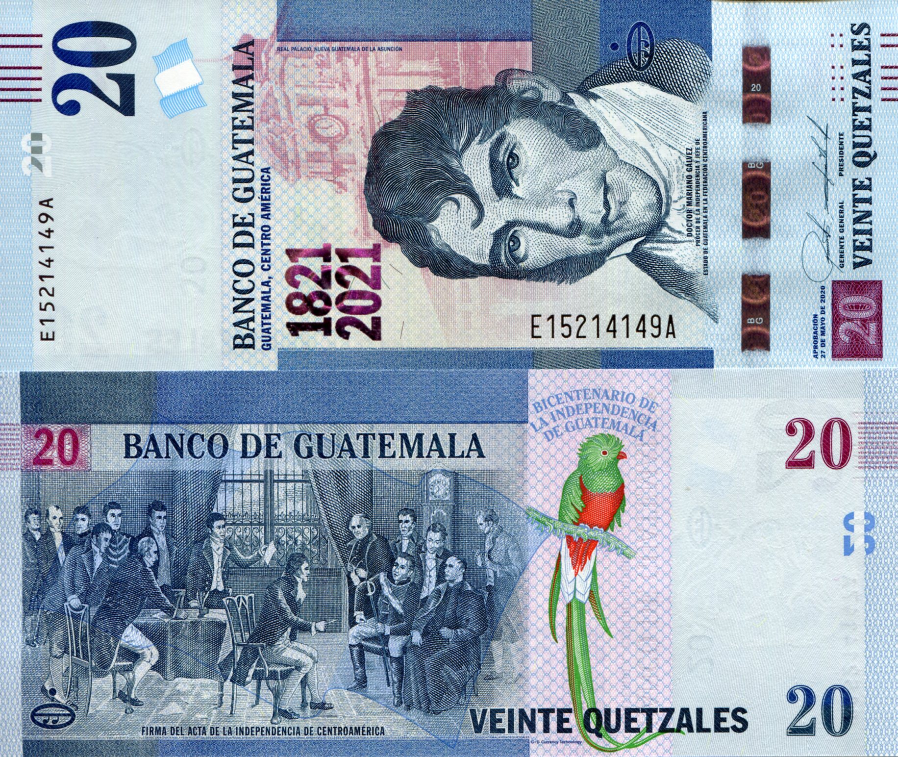 Guatemala  20 Quetzal UNC pick #: New