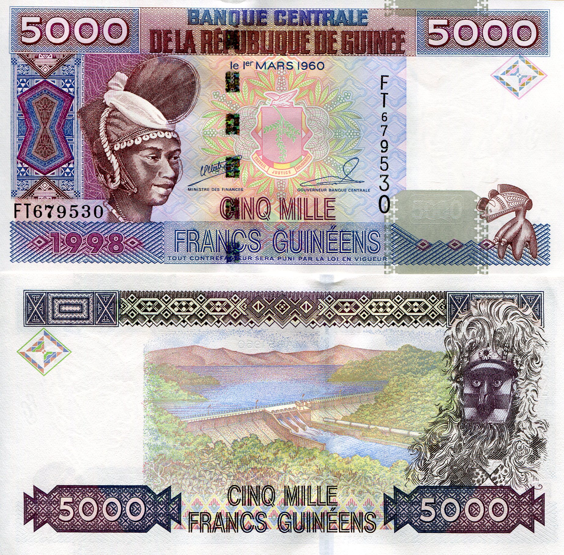 Guinea 5,000 Francs UNC pick #: 38a