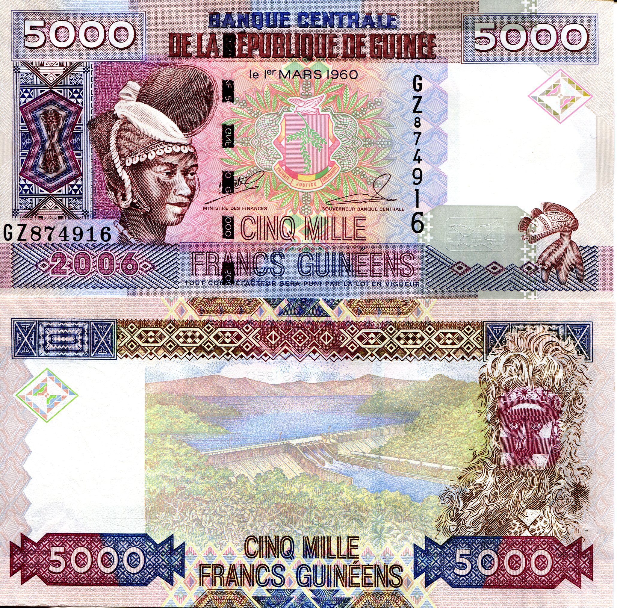 Guinea 5000 Francs UNC pick #: 41a