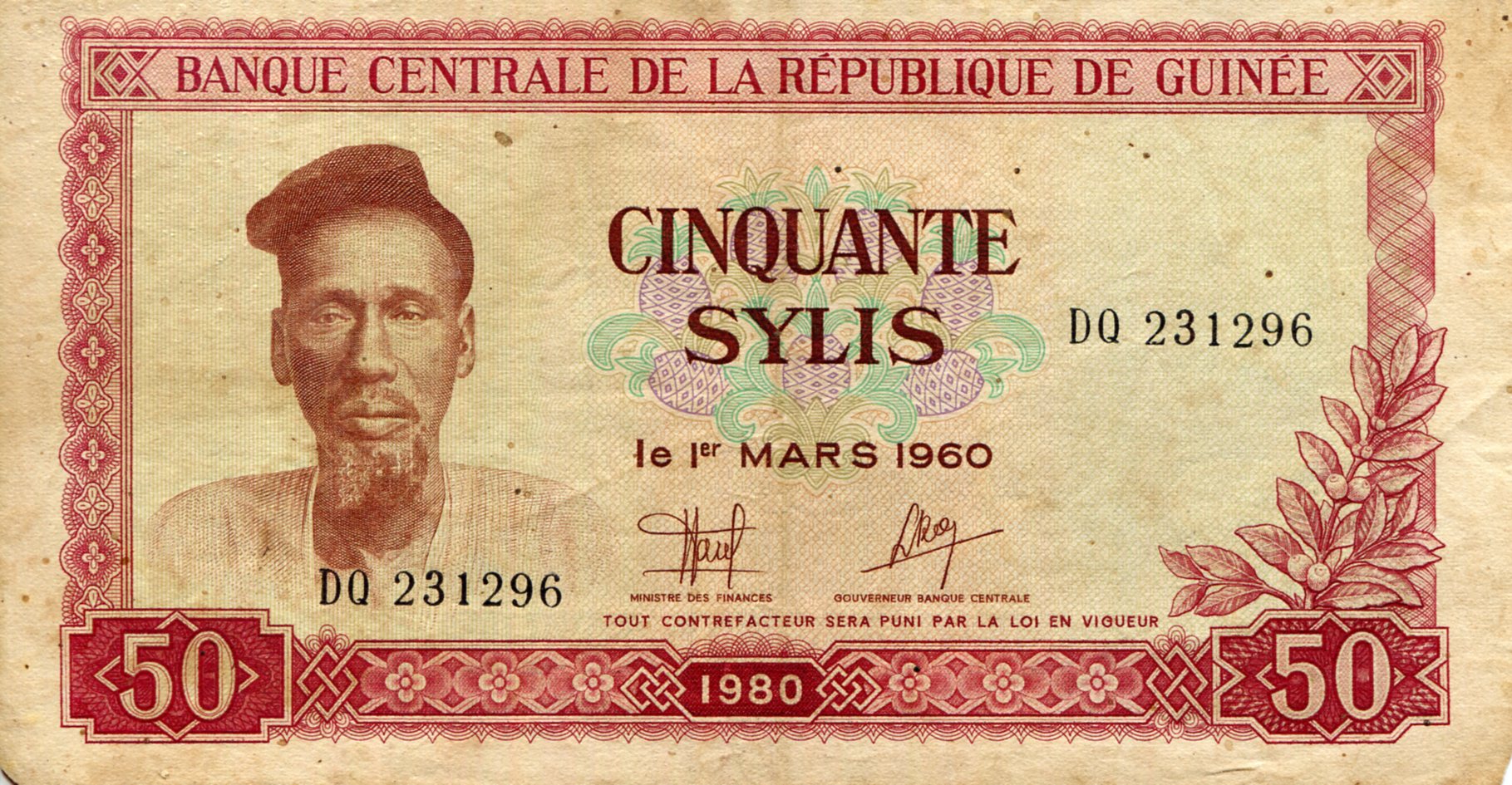 Guinea 50 Sylis F/VG (see large scan) pick #: 25a