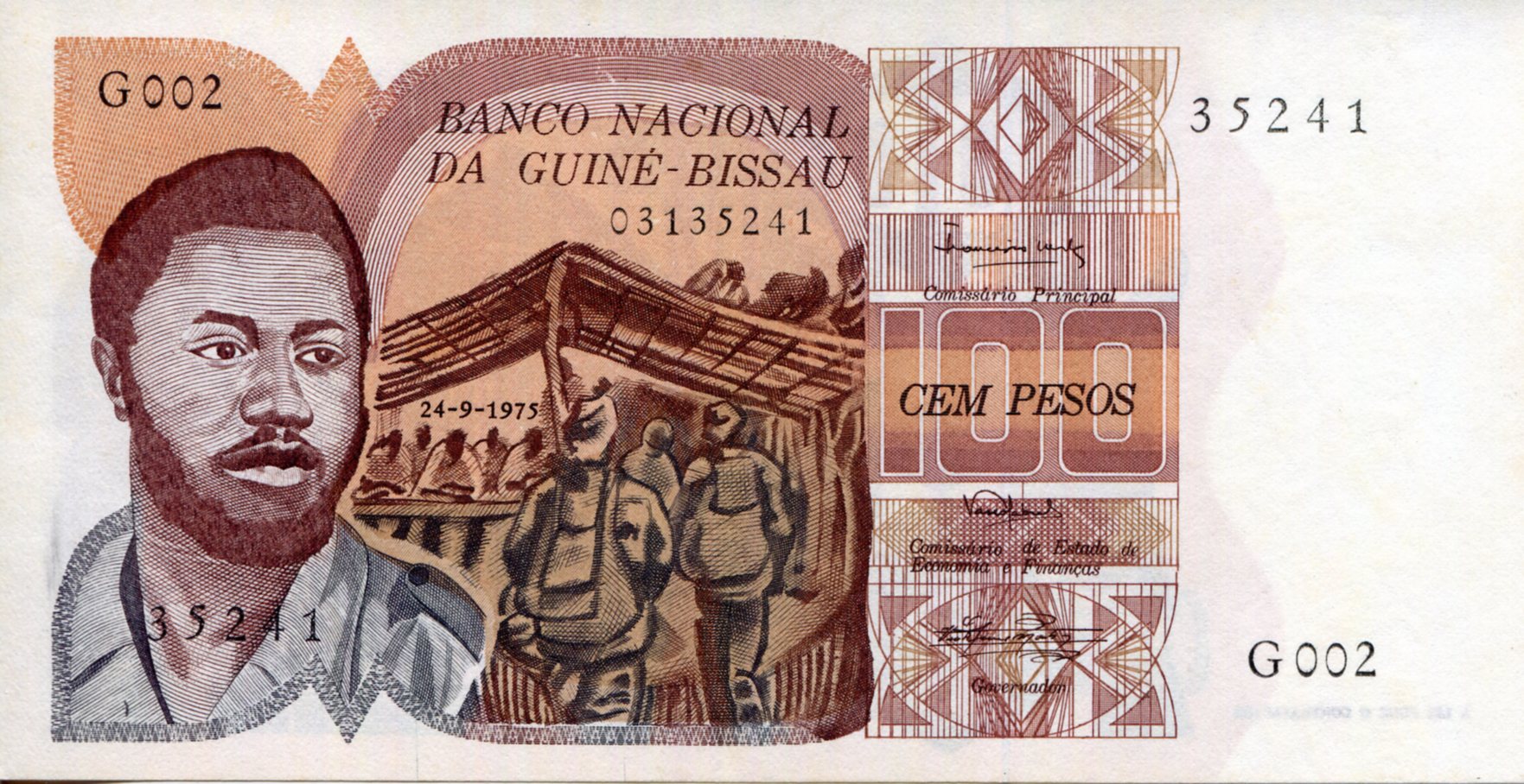 Guinea-Bissau 100 Pesos aUNC/XF (see large scan) pick #: 2a