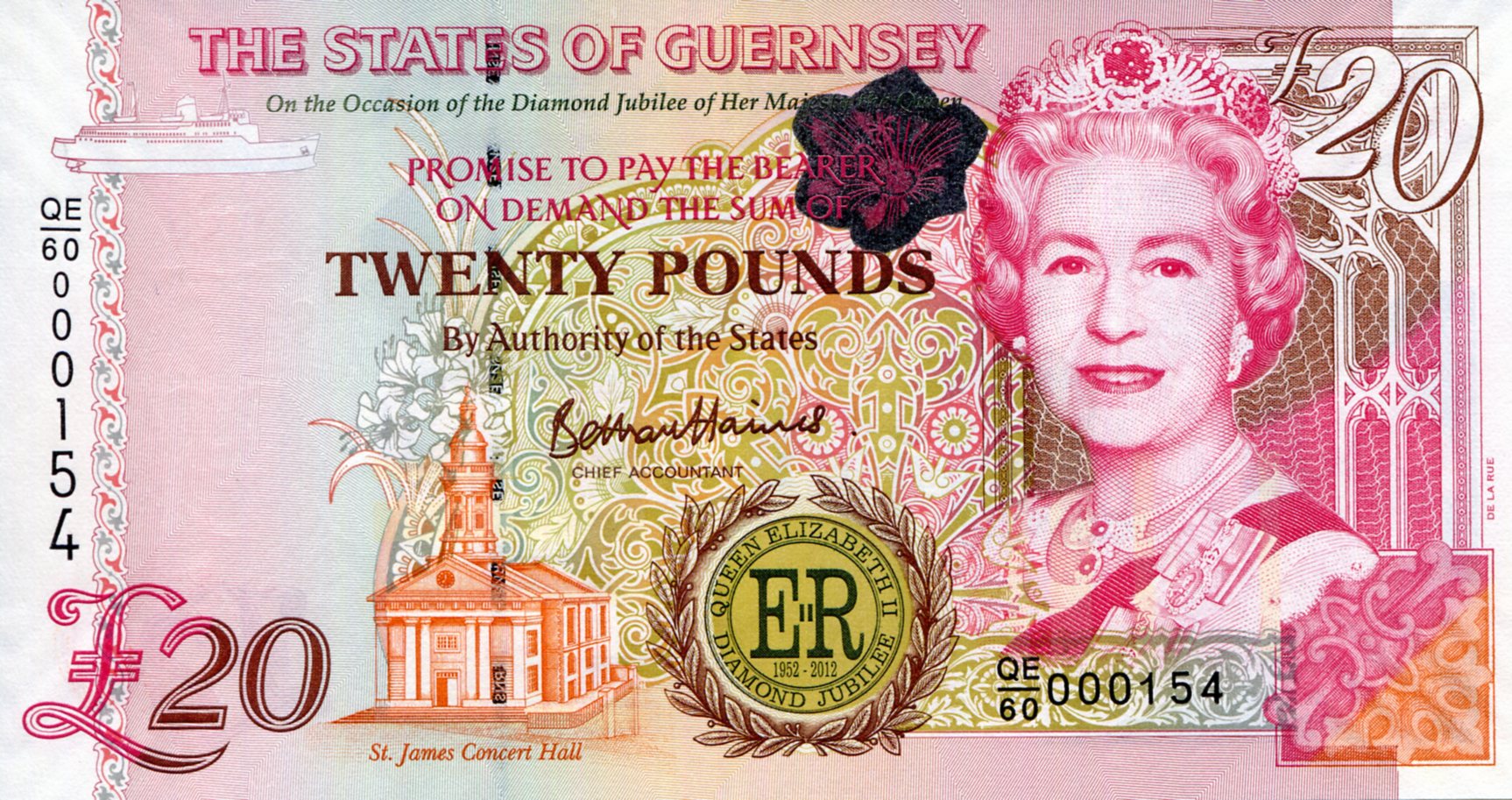 Guernsey 20 Pound UNC pick #: 61a